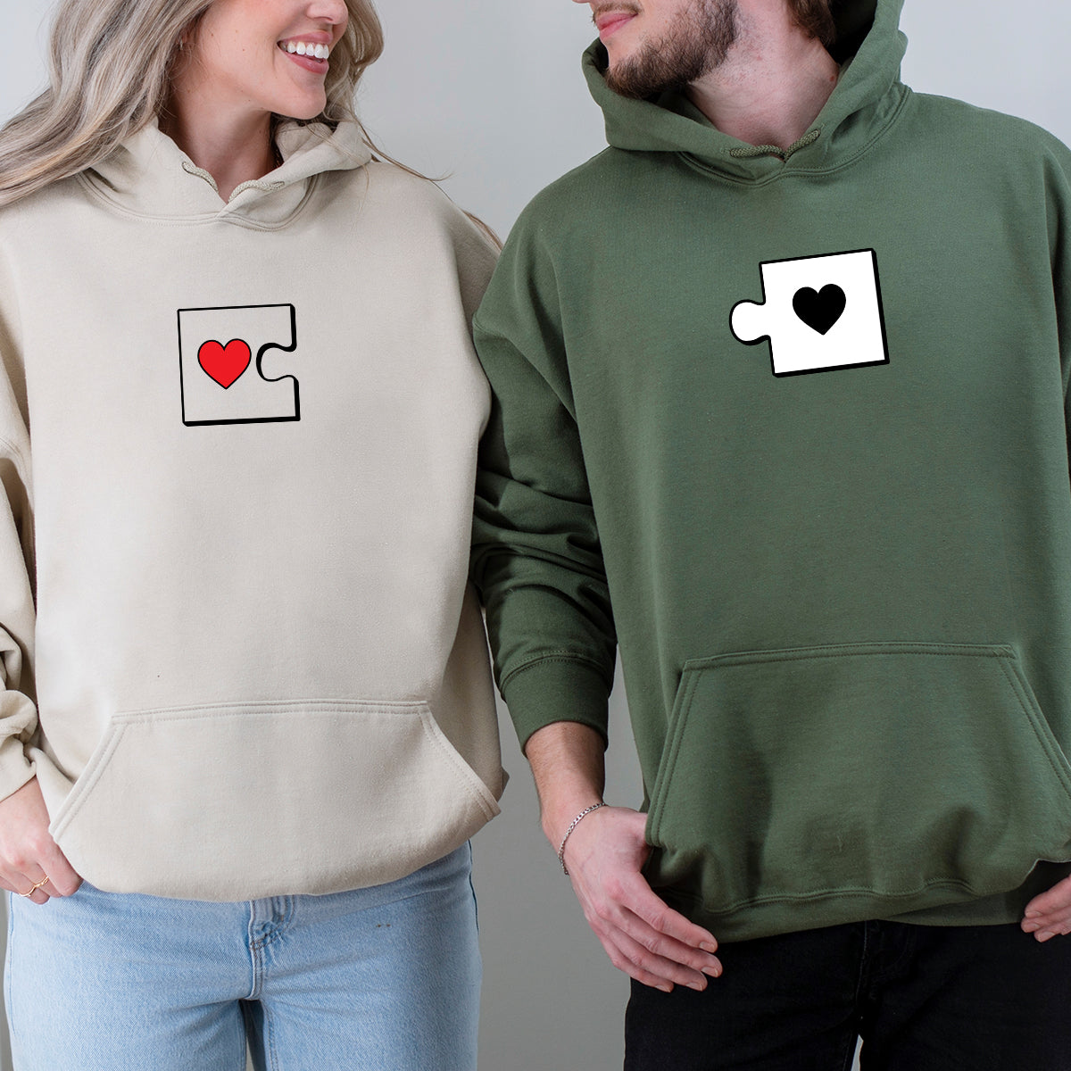 Heart Puzzle Matching Hoodies For Couples