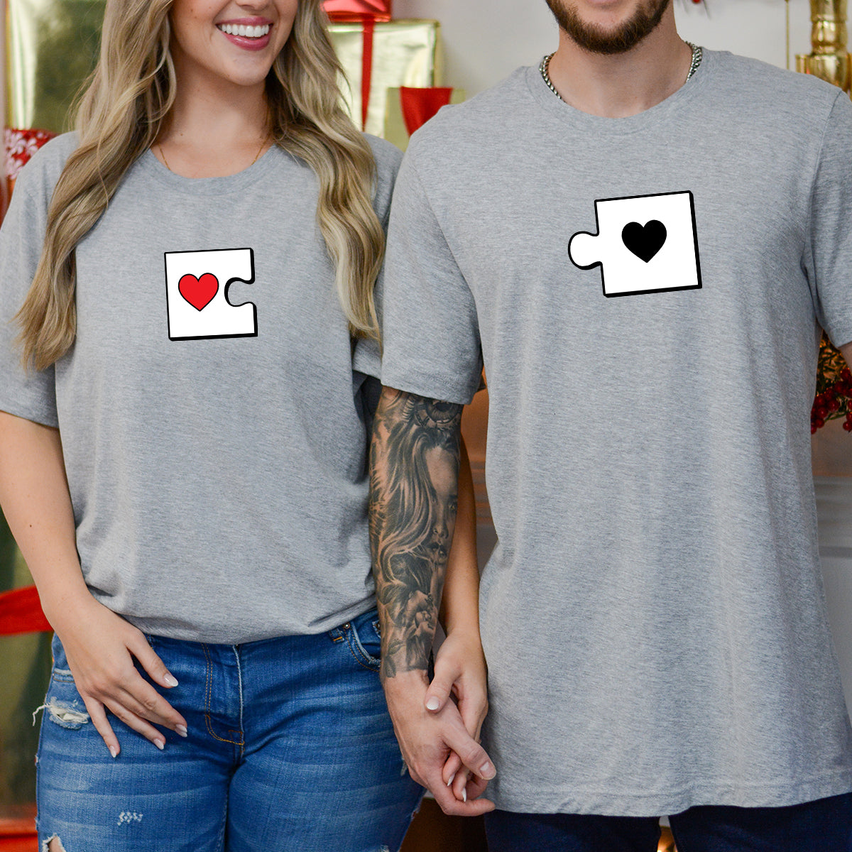 Heart Puzzle Matching T-Shirts For Couples