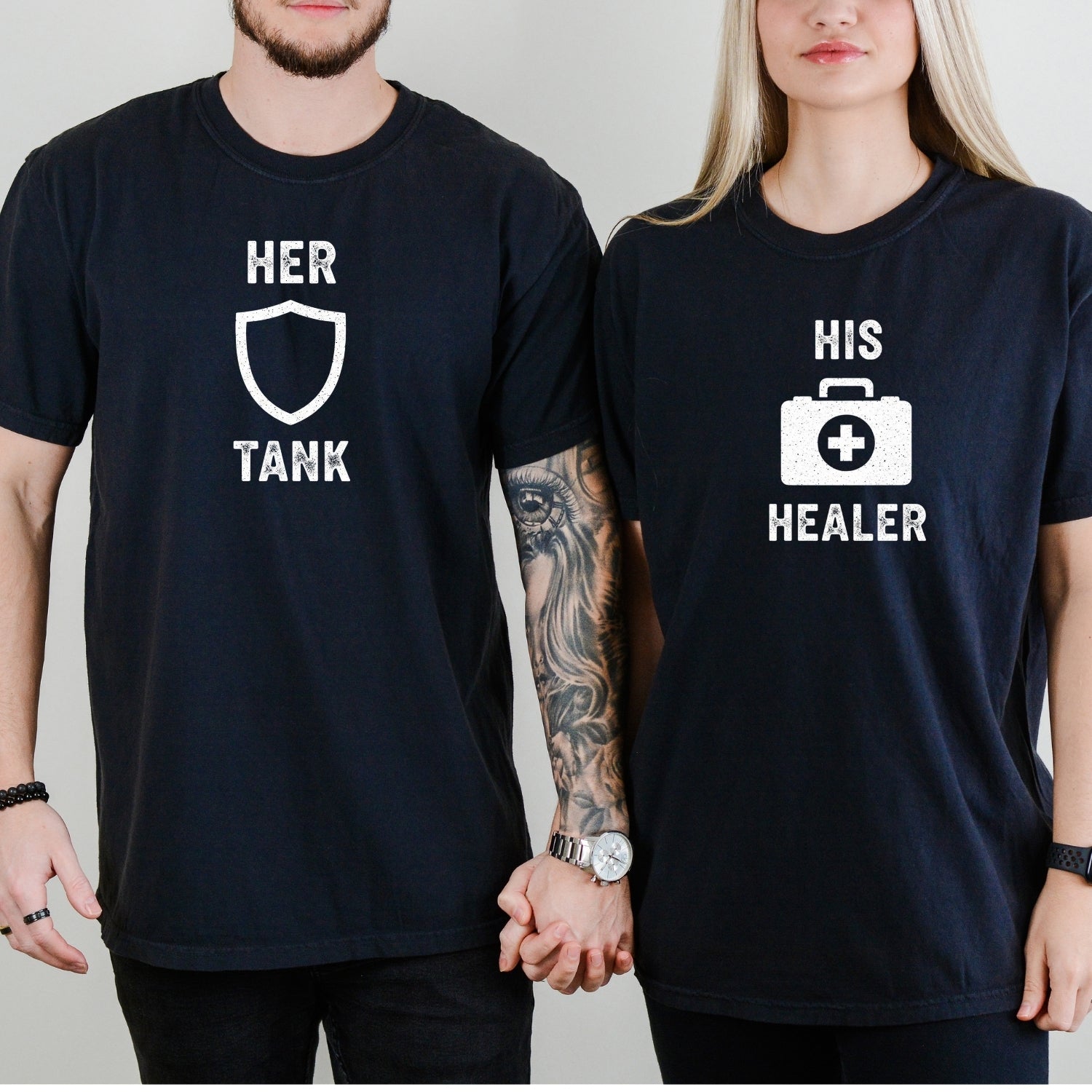 Her Tank His Healer Gamer Matching T-Shirts For Couples