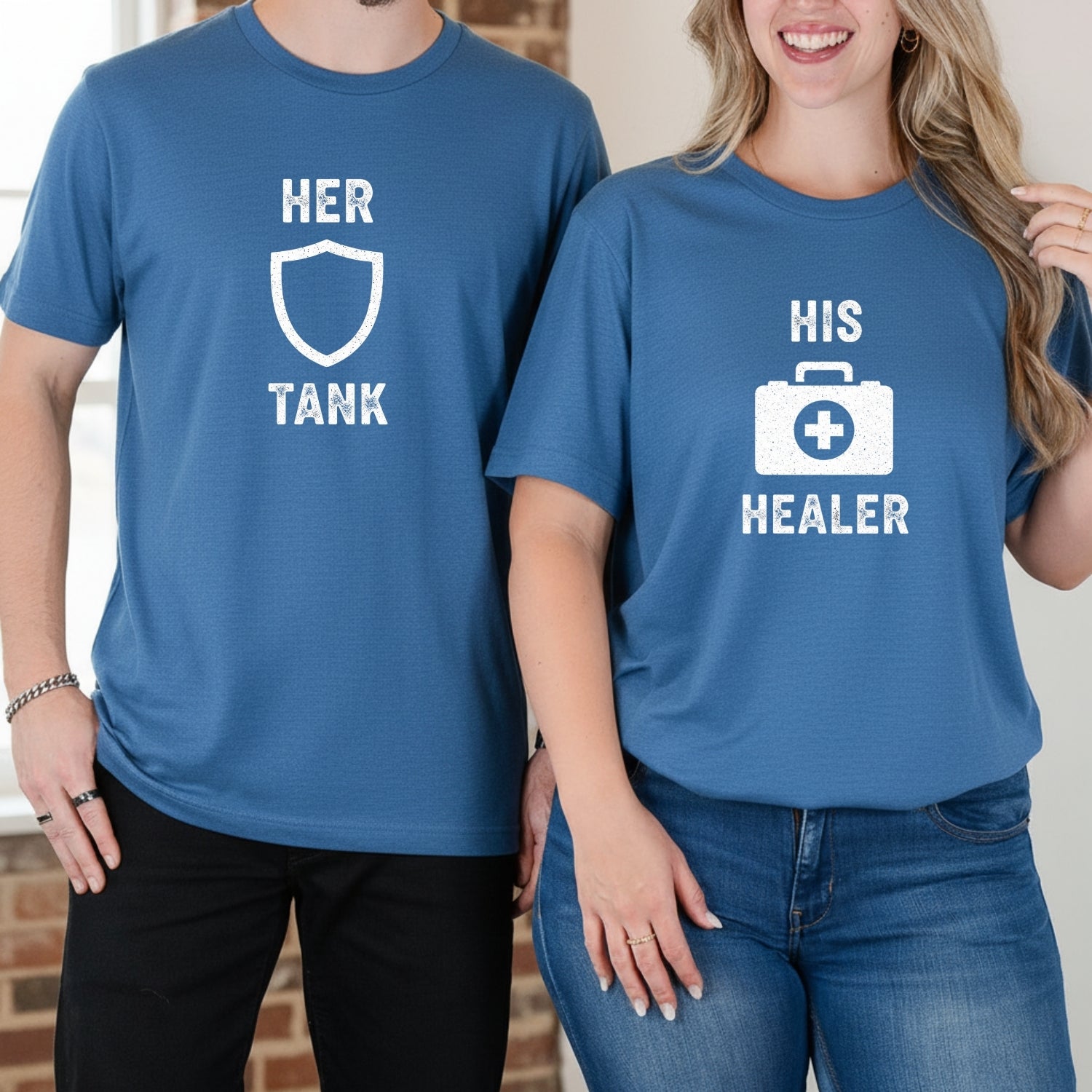 Her Tank His Healer Gamer Matching T-Shirts For Couples