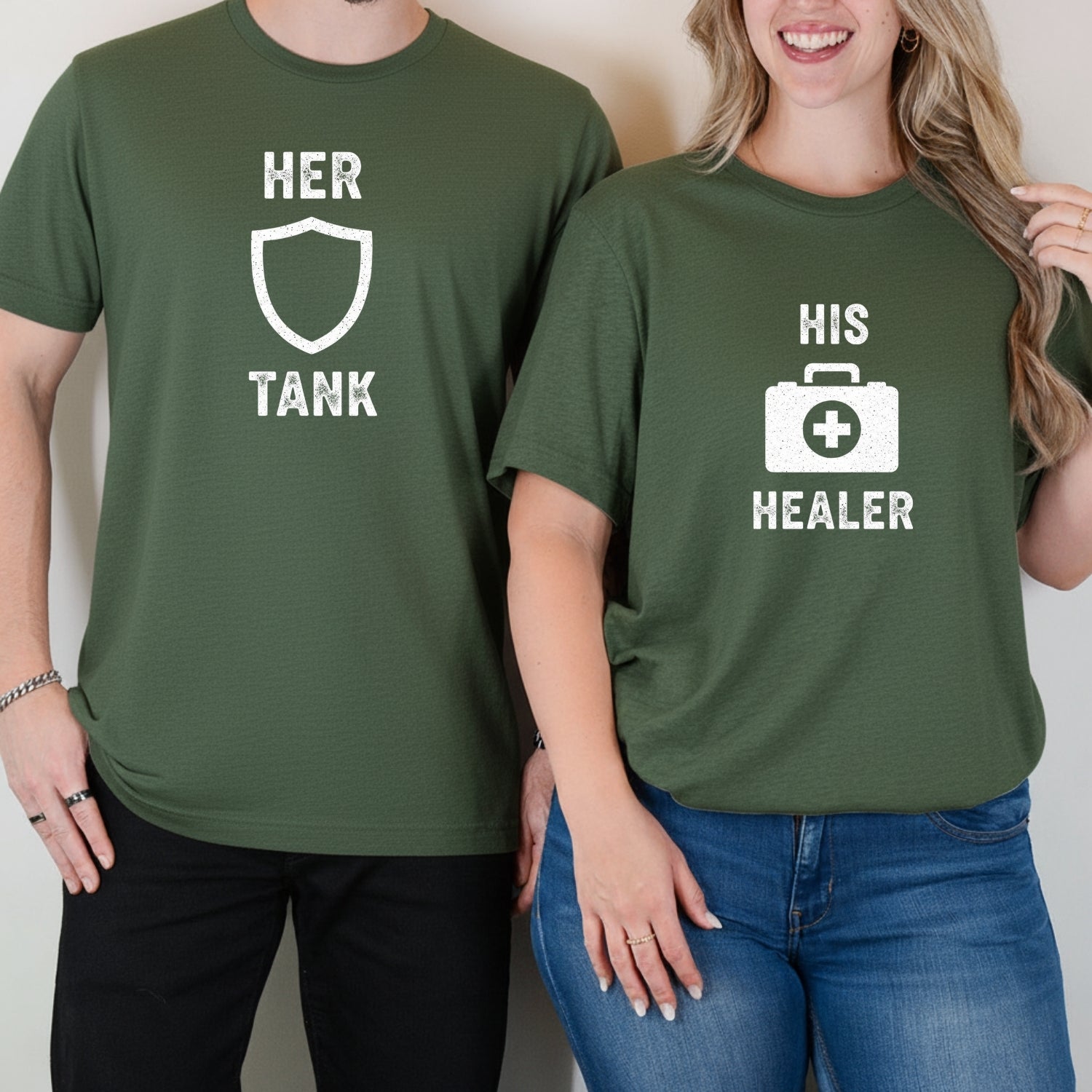 Her Tank His Healer Gamer Matching T-Shirts For Couples
