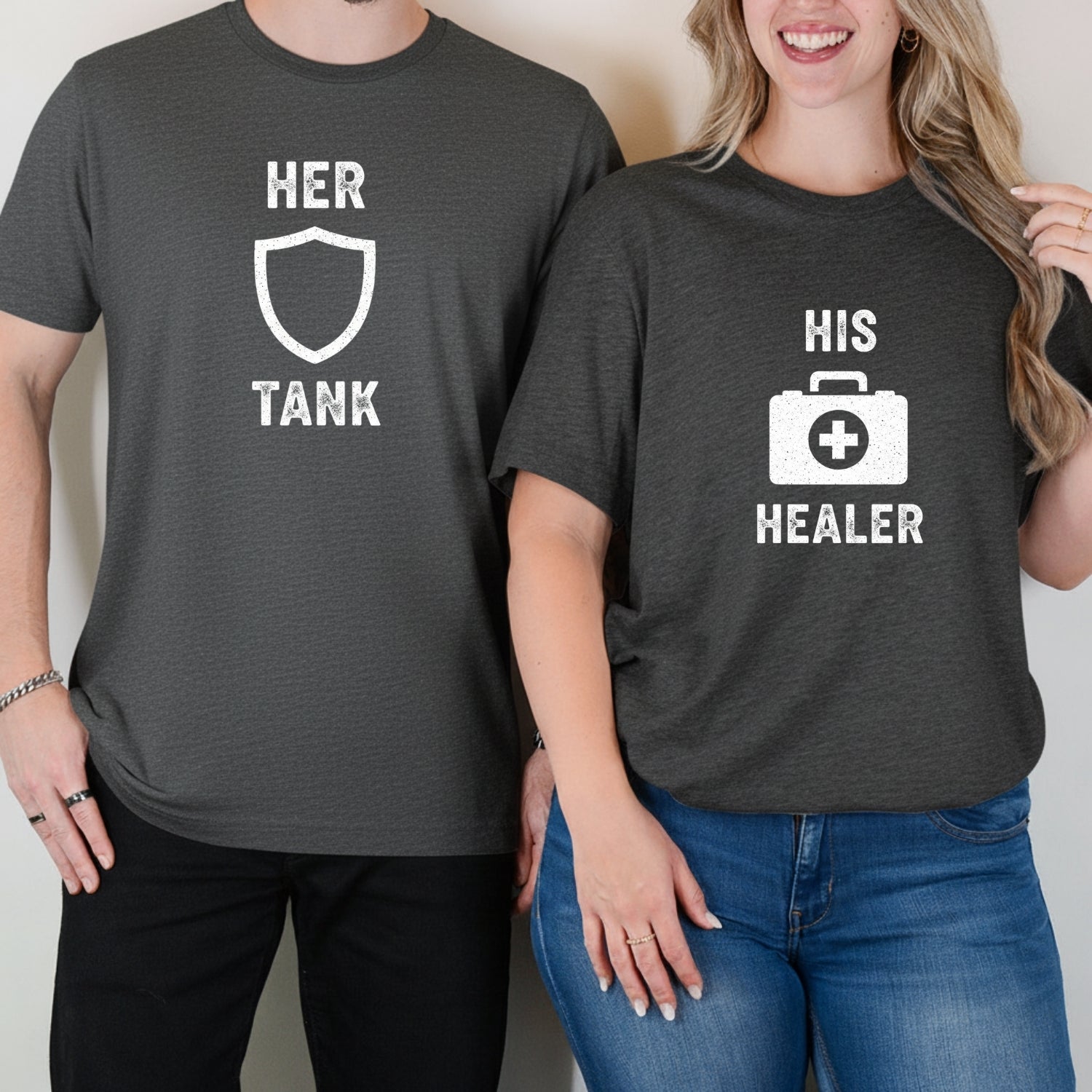 Her Tank His Healer Gamer Matching T-Shirts For Couples