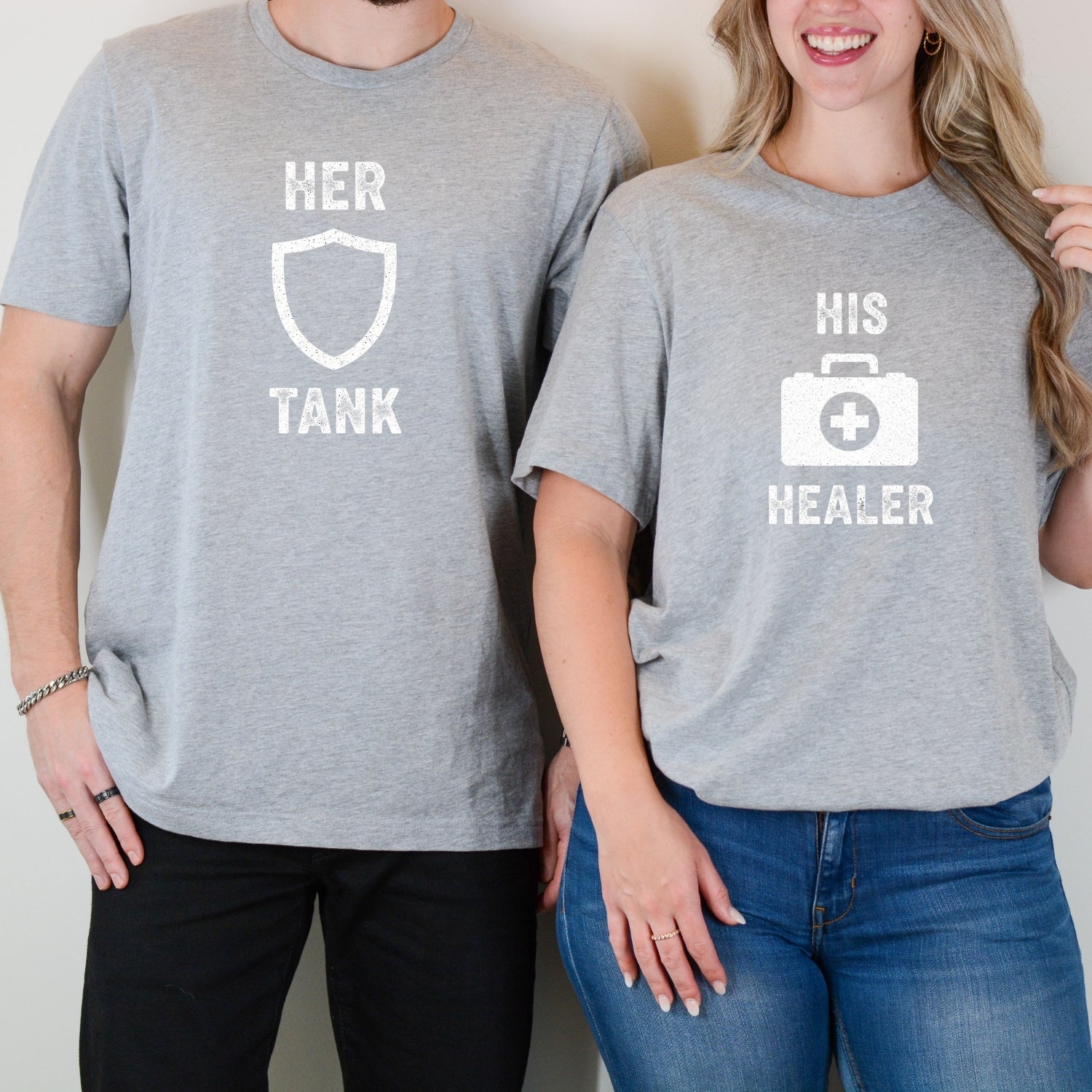 Her Tank His Healer Gamer Matching T-Shirts For Couples