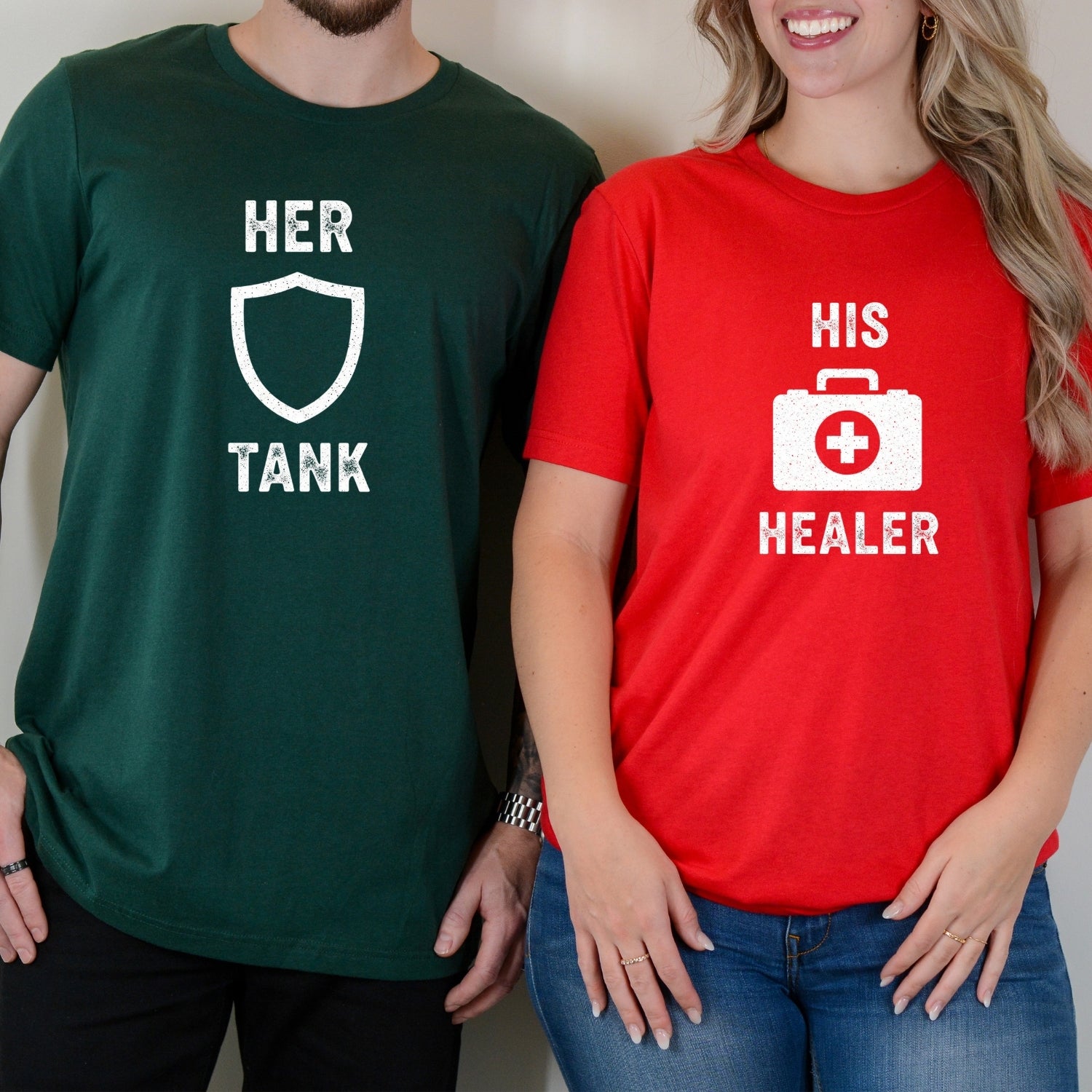 Her Tank His Healer Gamer Matching T-Shirts For Couples