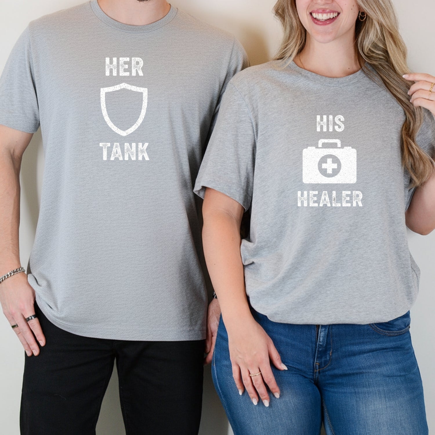 Her Tank His Healer Gamer Matching T-Shirts For Couples