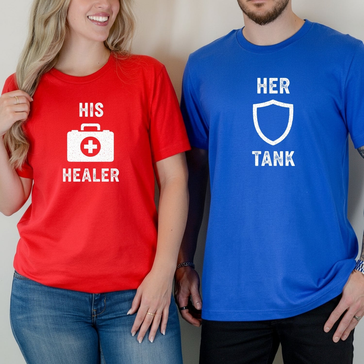 Her Tank His Healer Gamer Matching T-Shirts For Couples