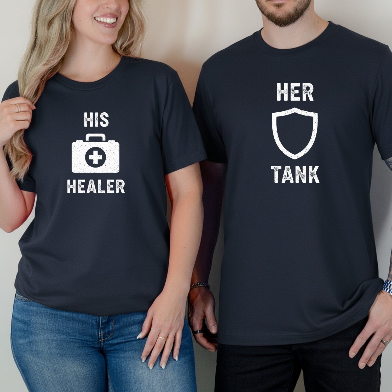 Her Tank His Healer Gamer Matching T-Shirts For Couples