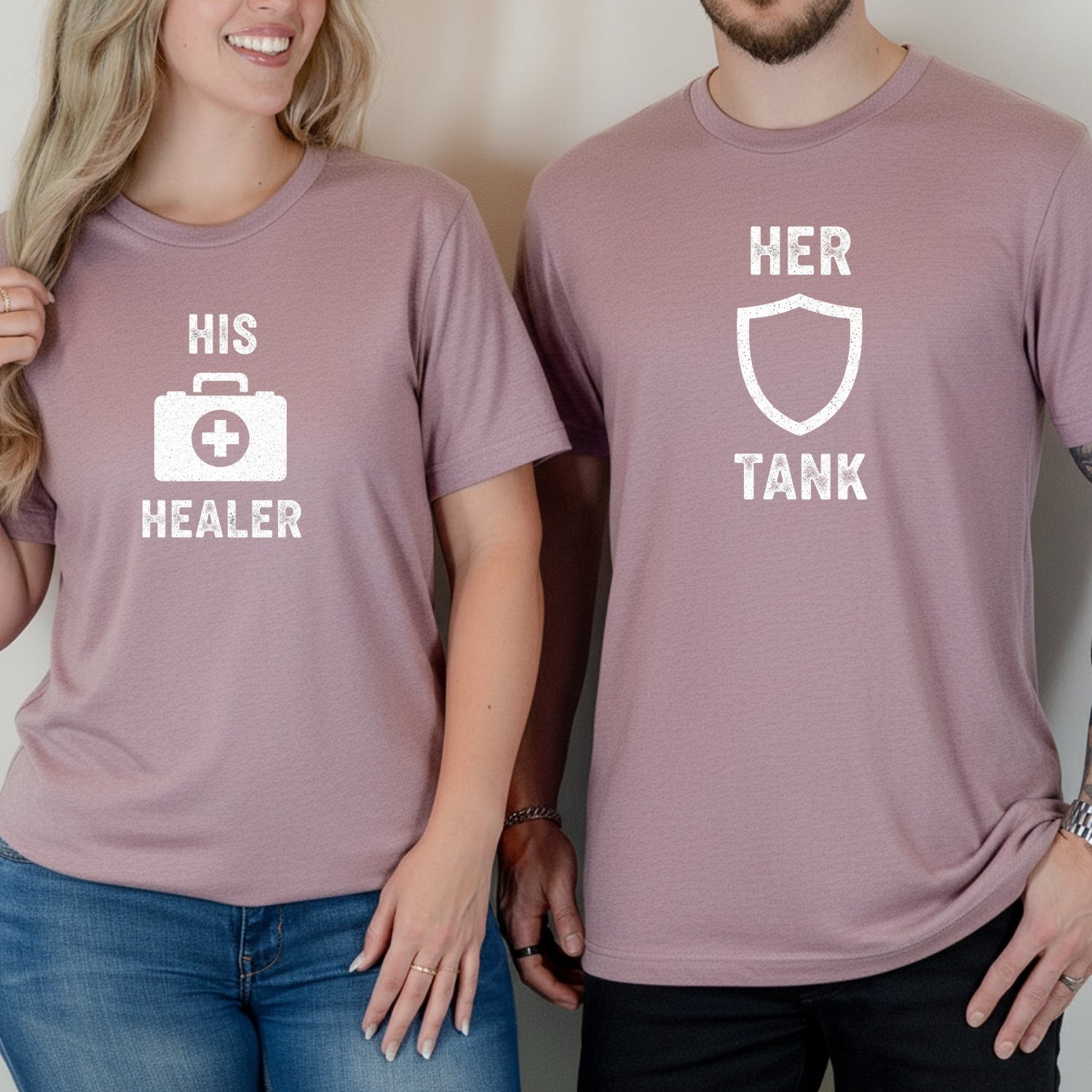 Her Tank His Healer Gamer Matching T-Shirts For Couples