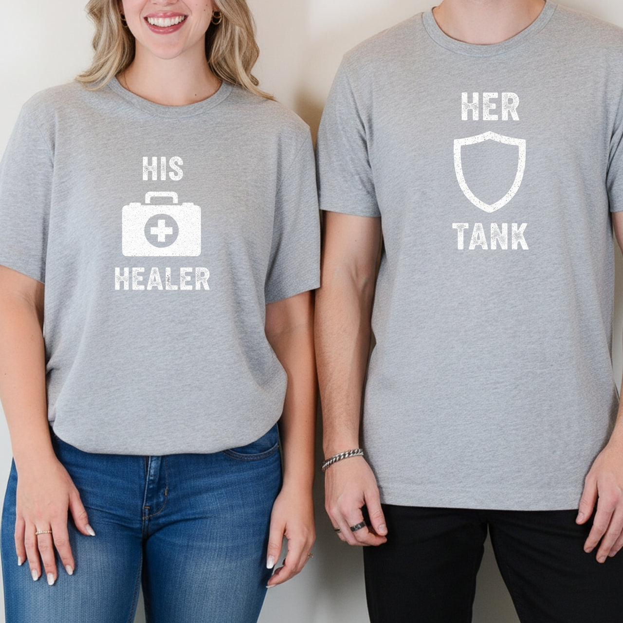 Her Tank His Healer Gamer Matching T-Shirts For Couples