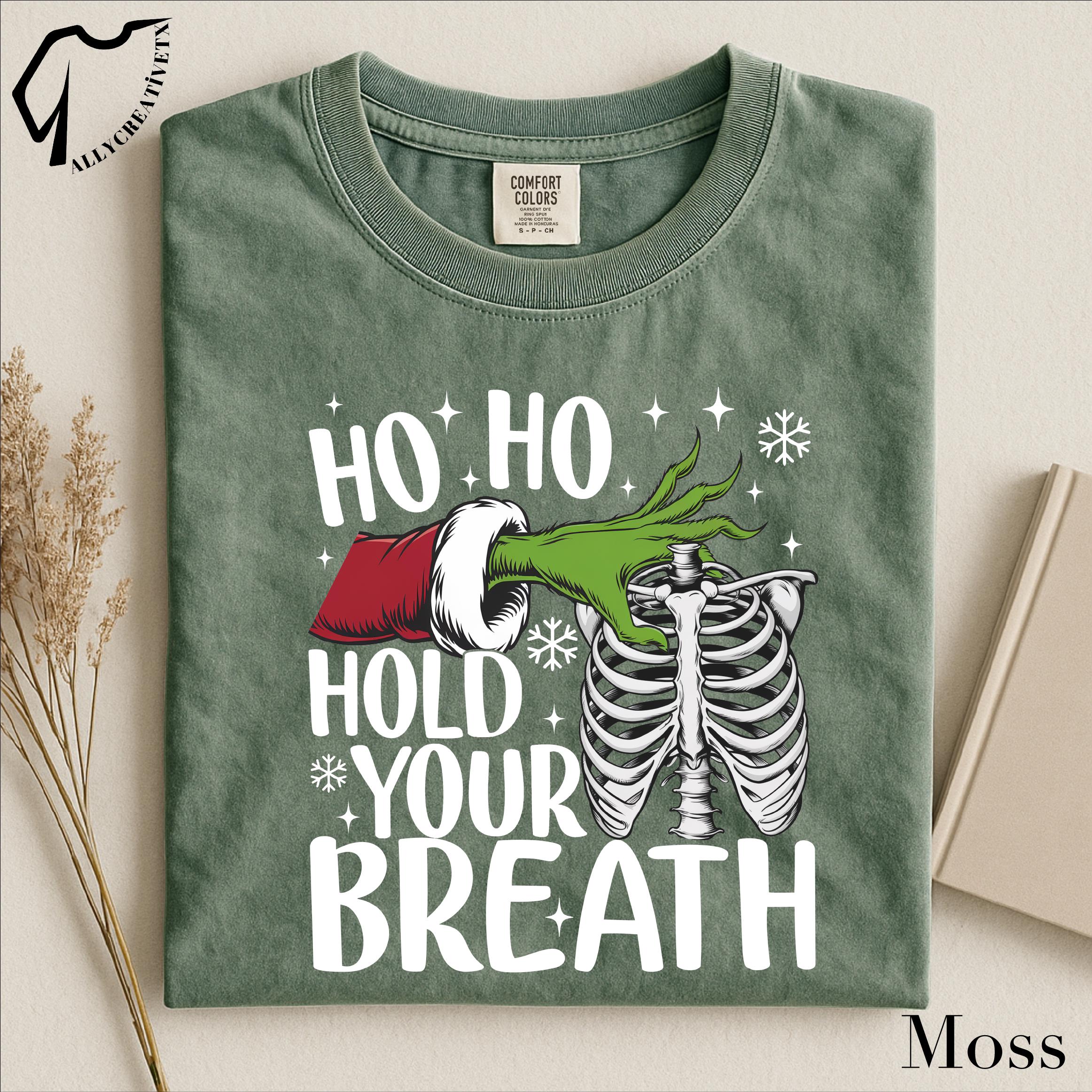 Ho Ho Hold Your Breath Grinch Skeleton Christmas T-Shirt – Funny Holiday Pink Grinch Tee