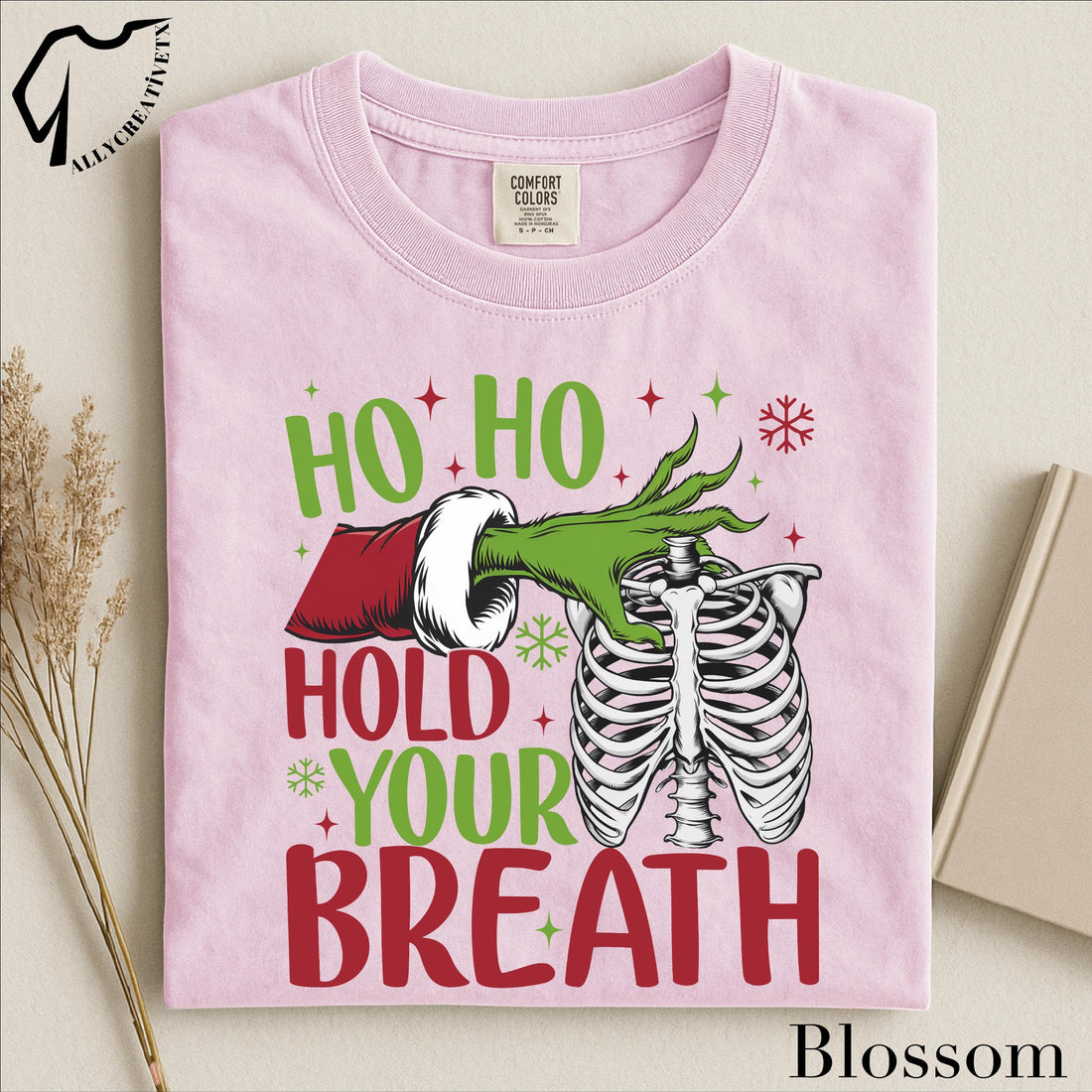 Ho Ho Hold Your Breath Grinch Skeleton Christmas T-Shirt – Funny Holiday Pink Grinch Tee