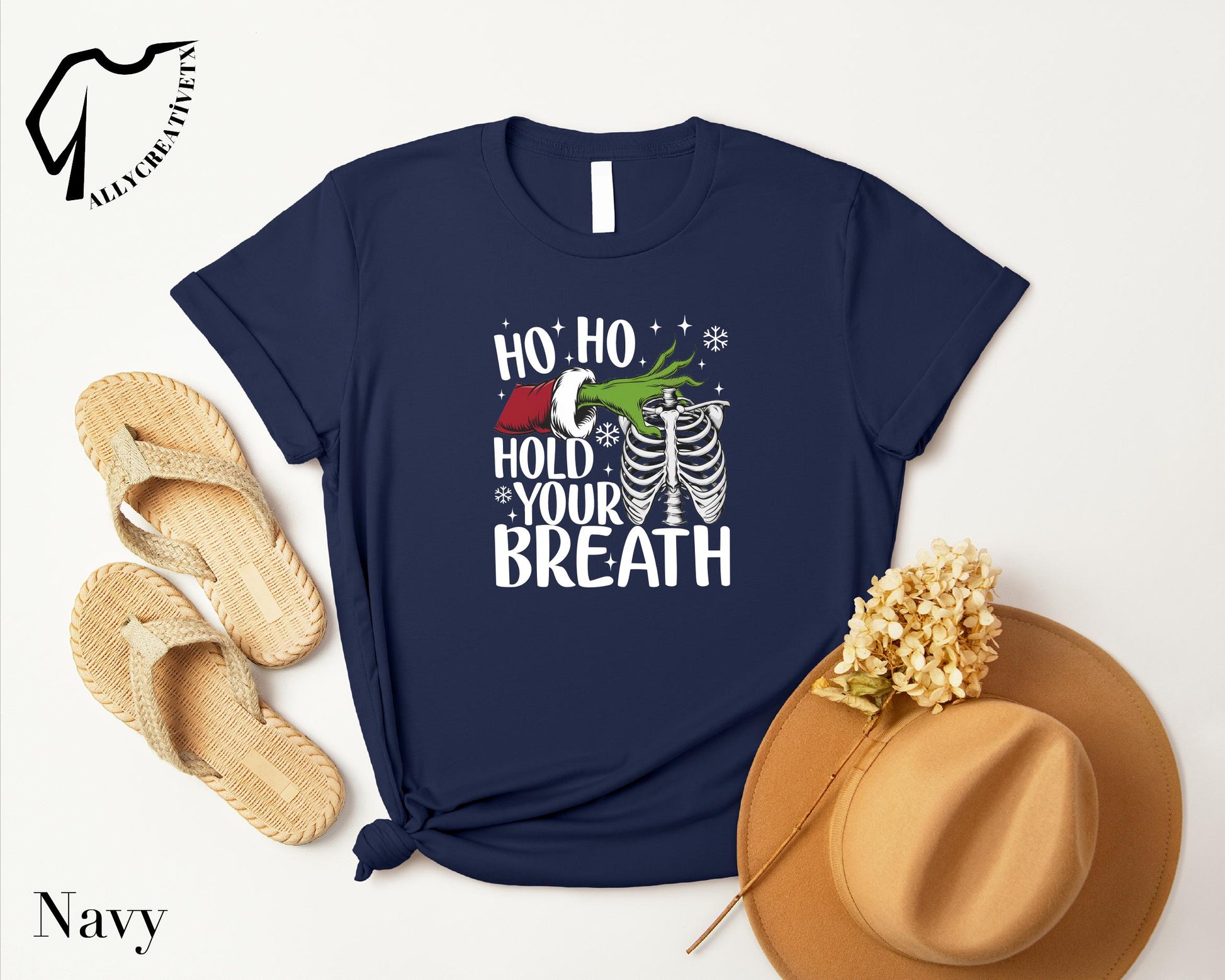 Ho Ho Hold Your Breath Grinch Skeleton Christmas T-Shirt – Funny Holiday Pink Grinch Tee