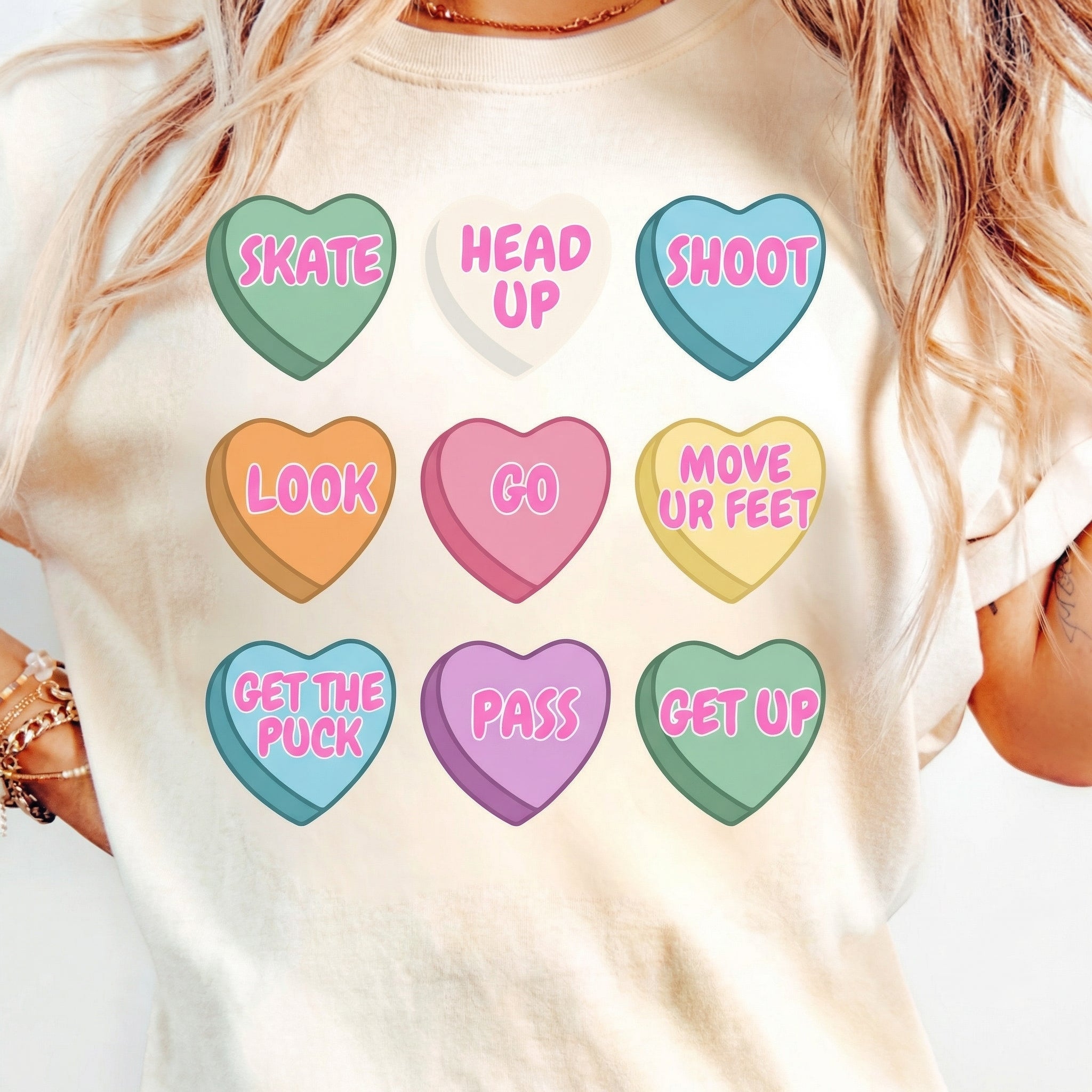 Hockey Mom Valentine’s Day T-Shirt – Conversation Heart Hockey Graphic Tee