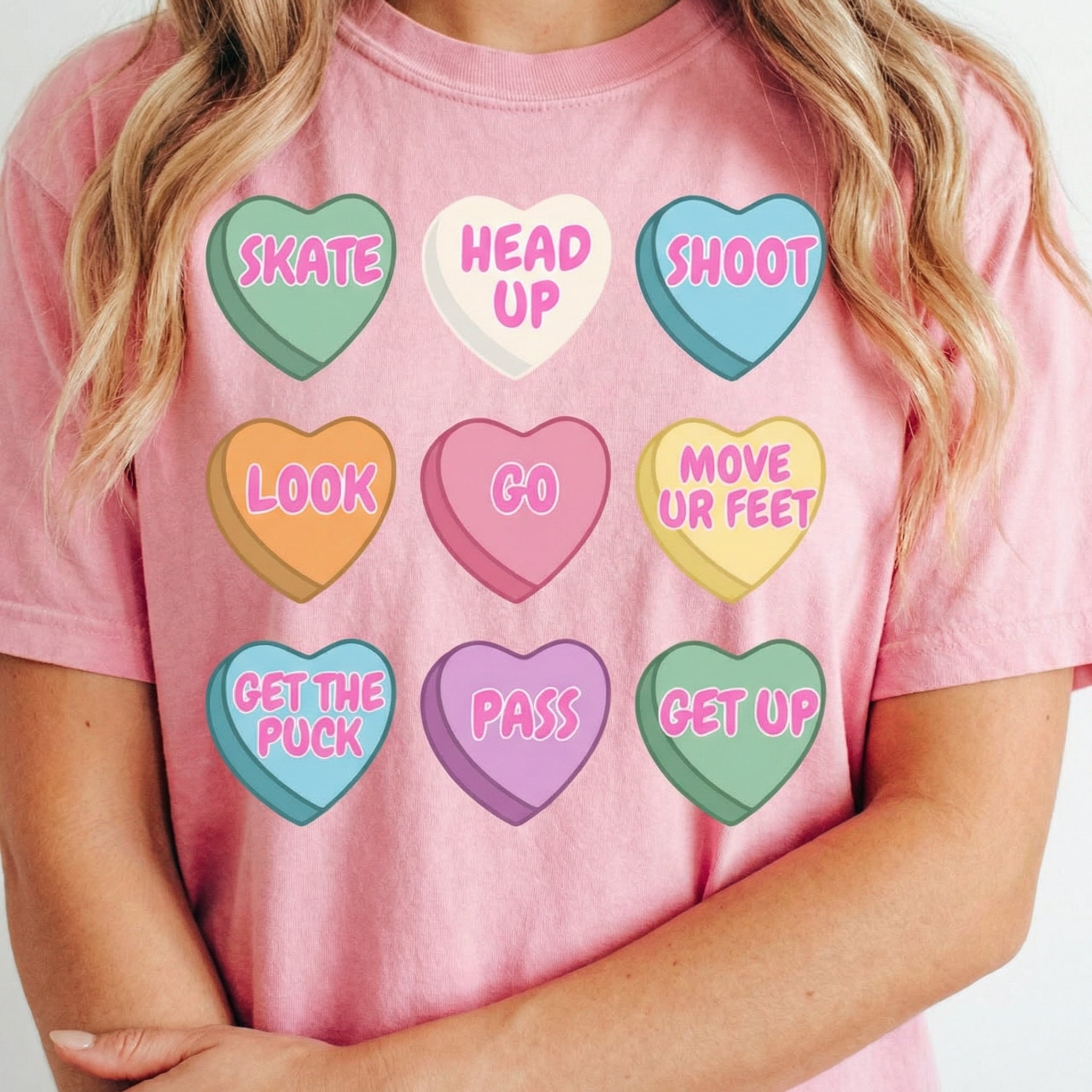 Hockey Mom Valentine’s Day T-Shirt – Conversation Heart Hockey Graphic Tee