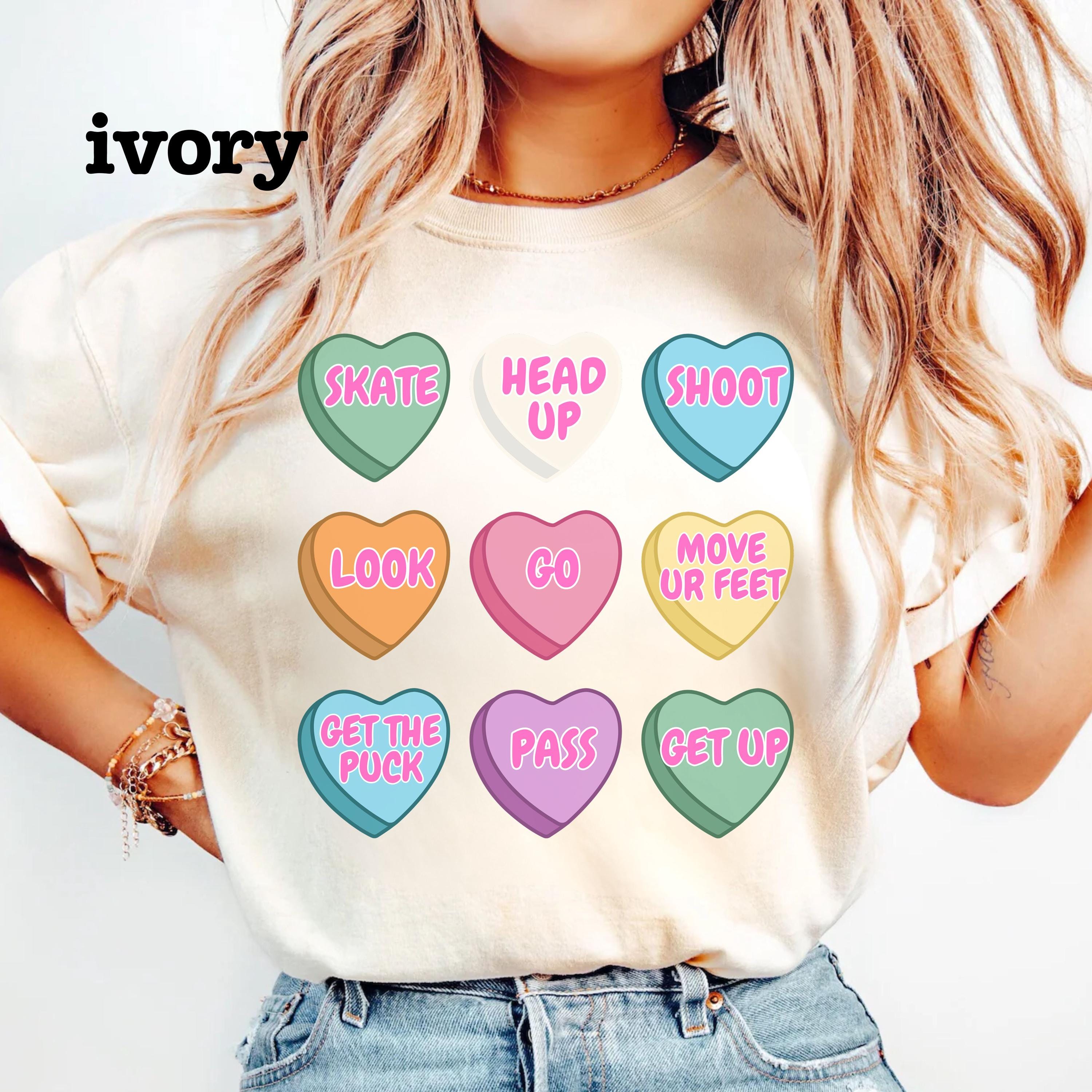 Hockey Mom Valentine’s Day T-Shirt – Conversation Heart Hockey Graphic Tee