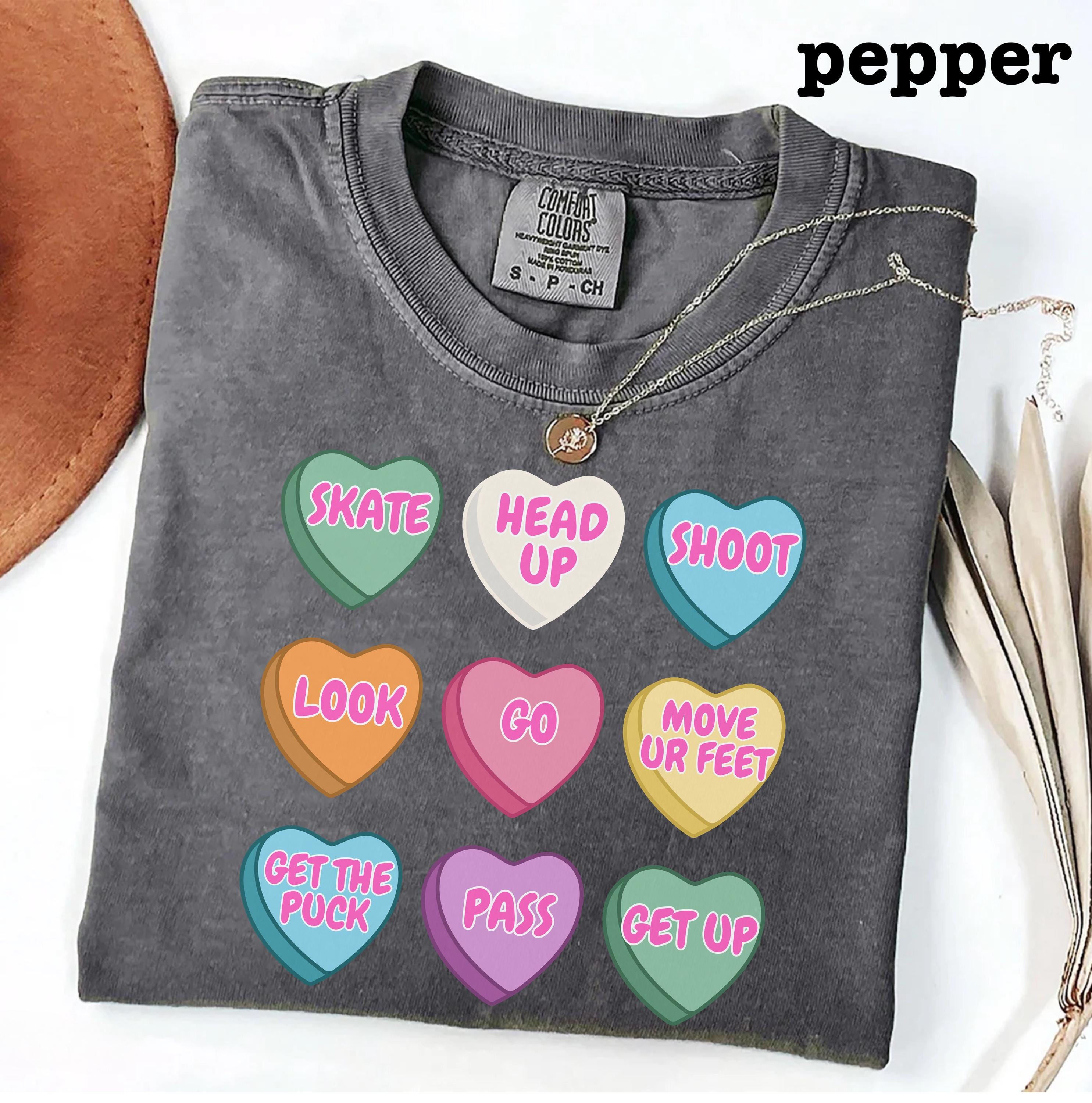 Hockey Mom Valentine’s Day T-Shirt – Conversation Heart Hockey Graphic Tee