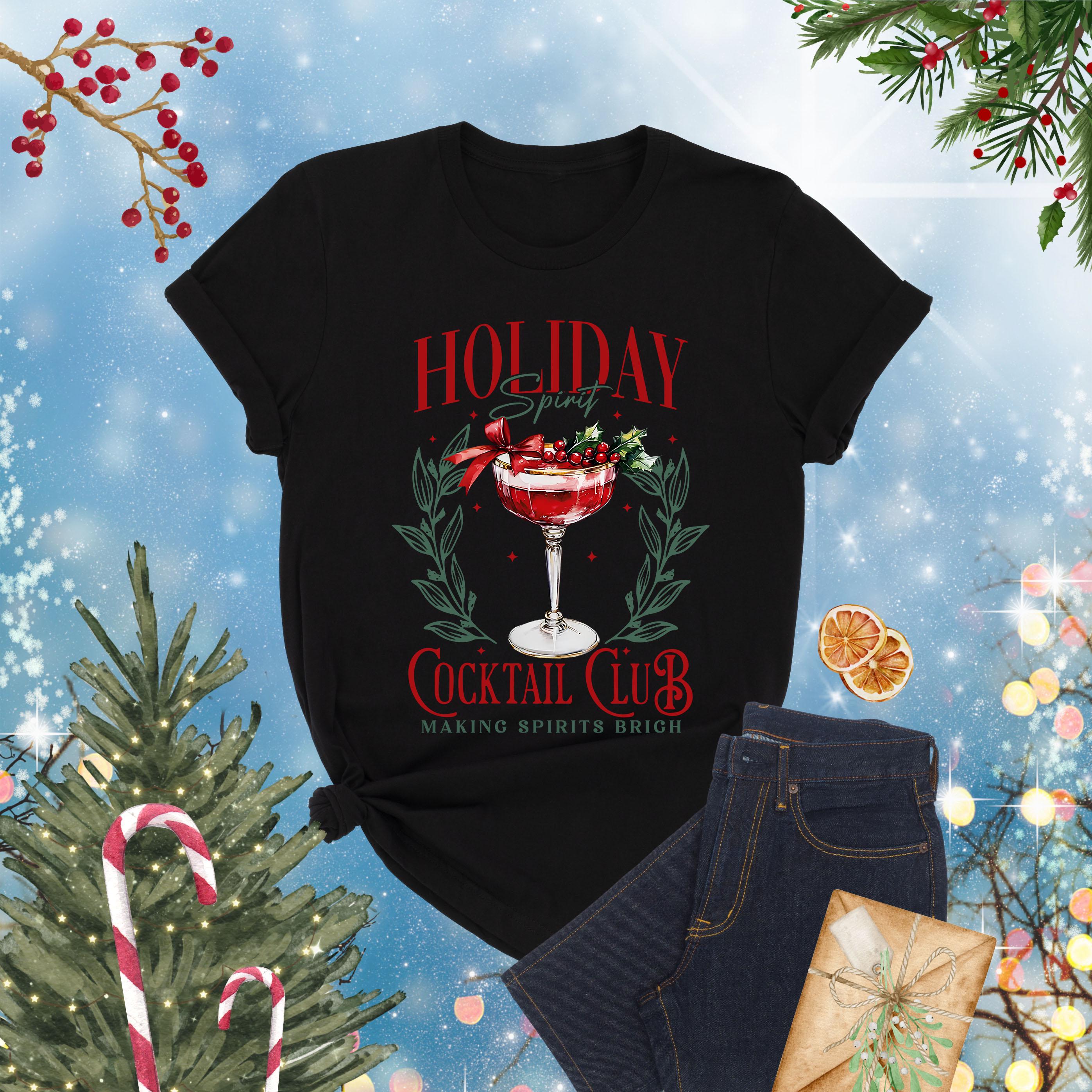 Holiday Spirit Cocktail Club Shirt – Christmas Cocktail Lover T-Shirt