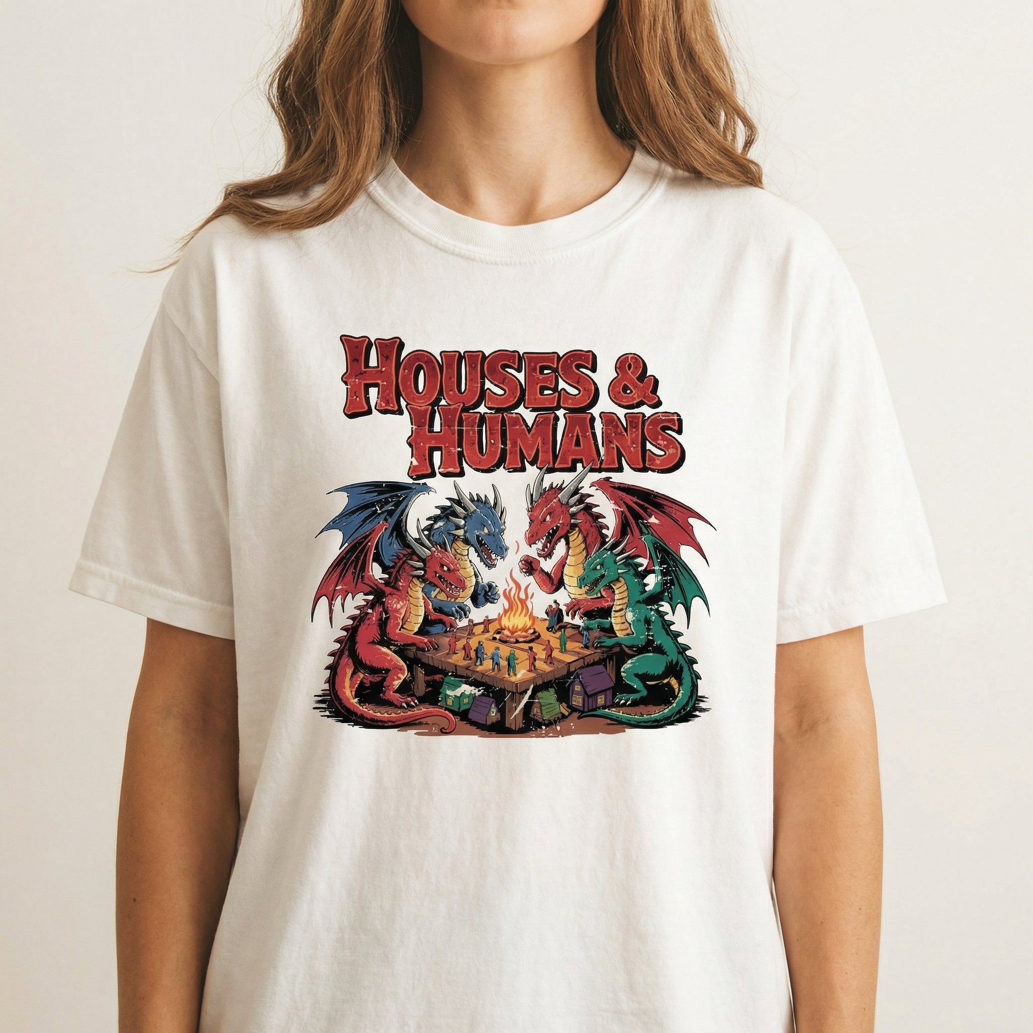 Houses and Humans Fantasy Role-Playing Graphic T-Shirt – Funny Tabletop Game Joke Tee