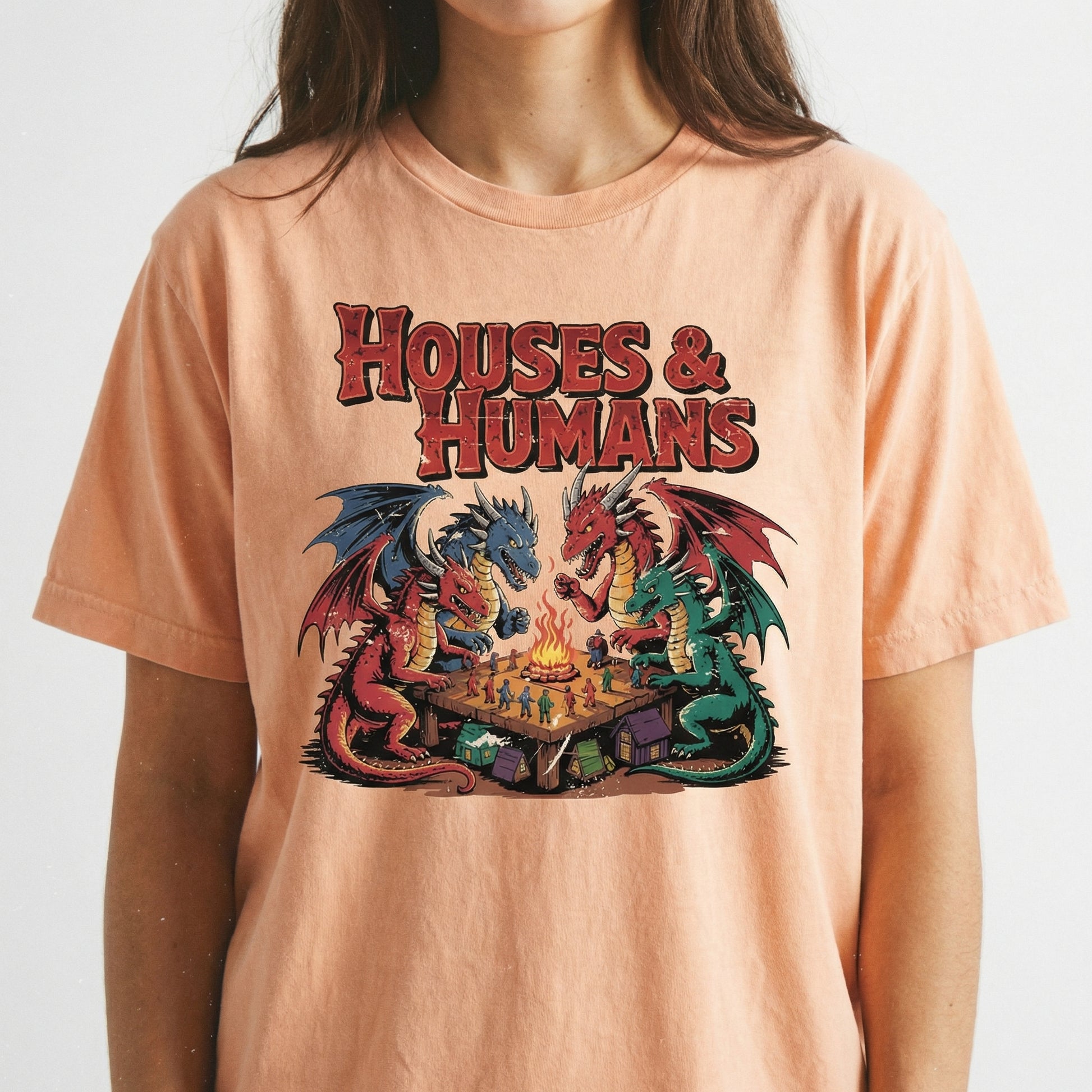 Houses and Humans Fantasy Role-Playing Graphic T-Shirt – Funny Tabletop Game Joke Tee