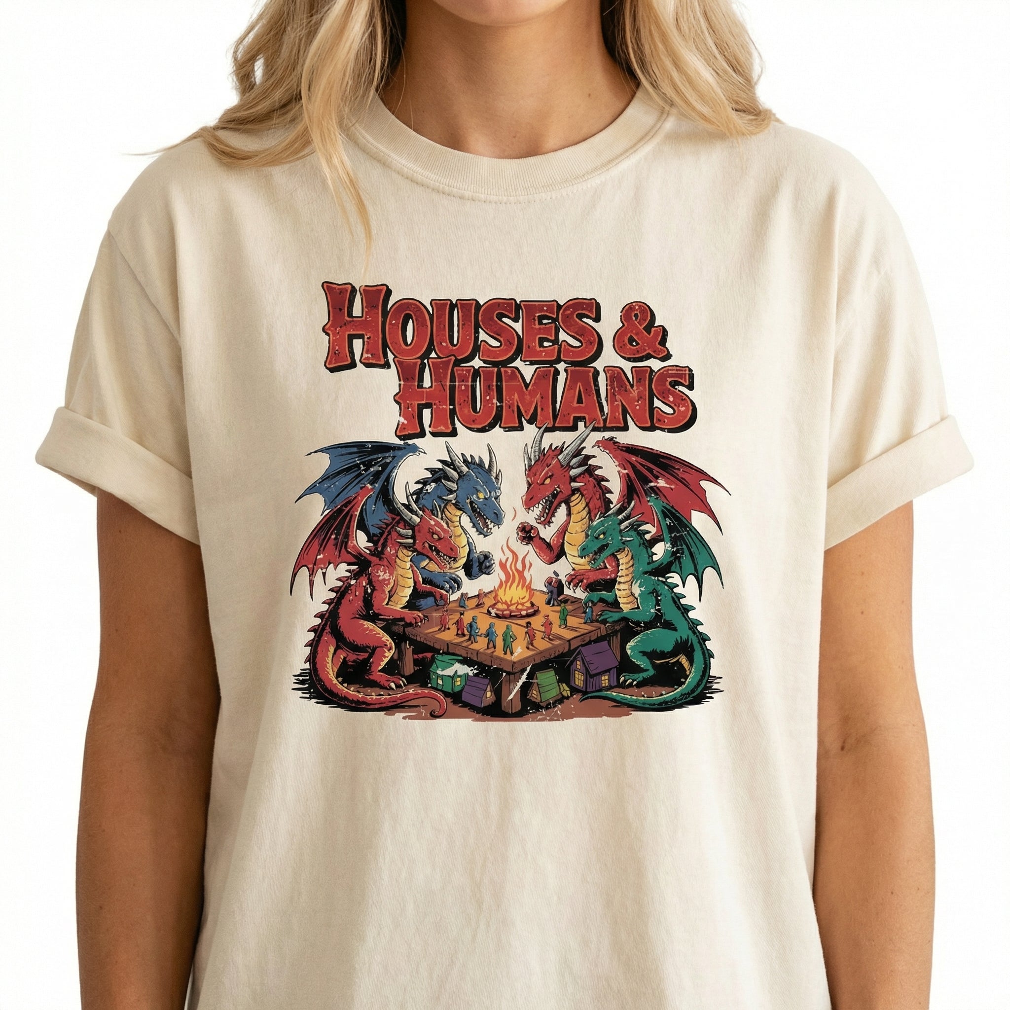 Houses and Humans Fantasy Role-Playing Graphic T-Shirt – Funny Tabletop Game Joke Tee