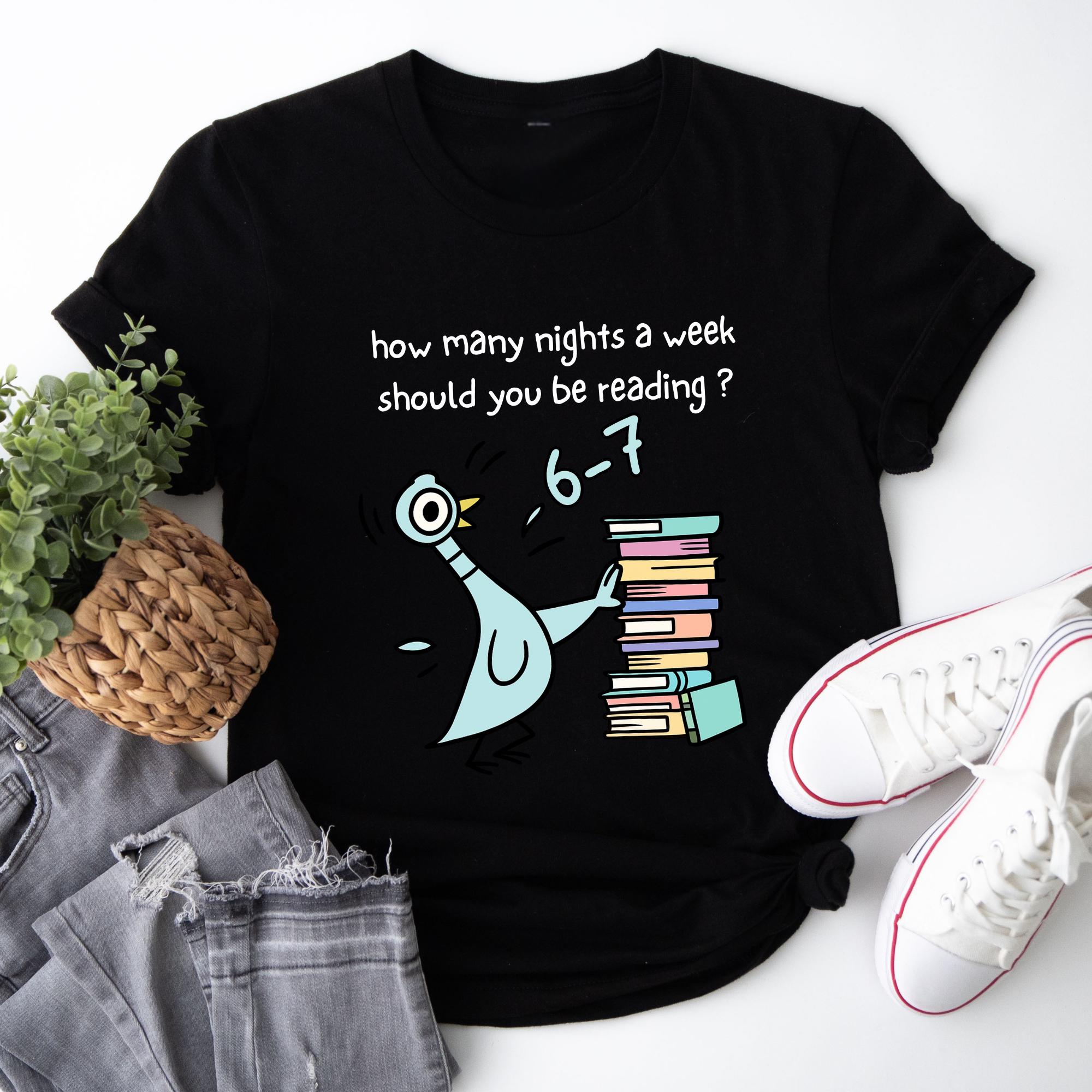 How Many Nights a Week Should You Be Reading Shirt – Funny Teacher Tee, Cute Children’s Book Style Graphic