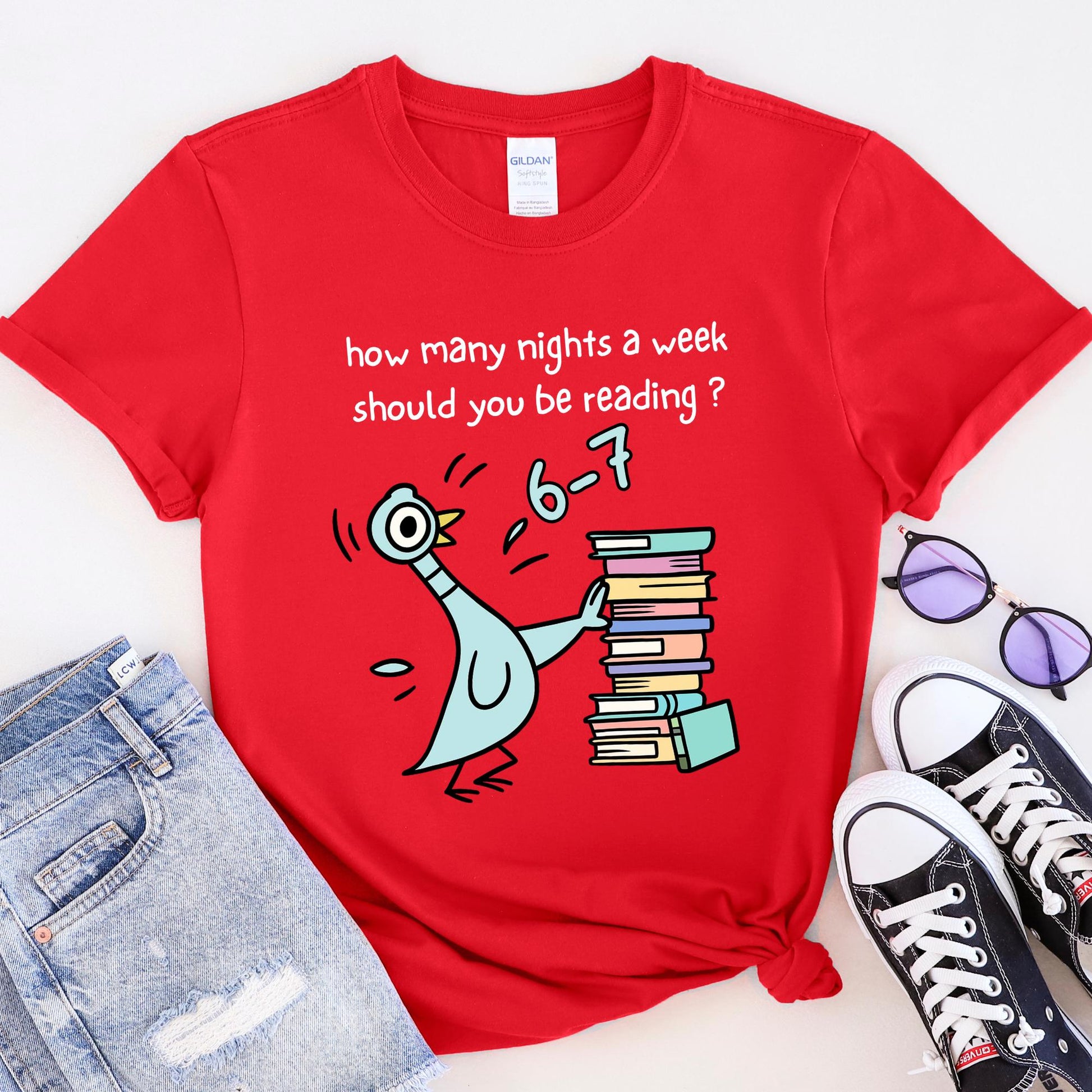 How Many Nights a Week Should You Be Reading Shirt – Funny Teacher Tee, Cute Children’s Book Style Graphic