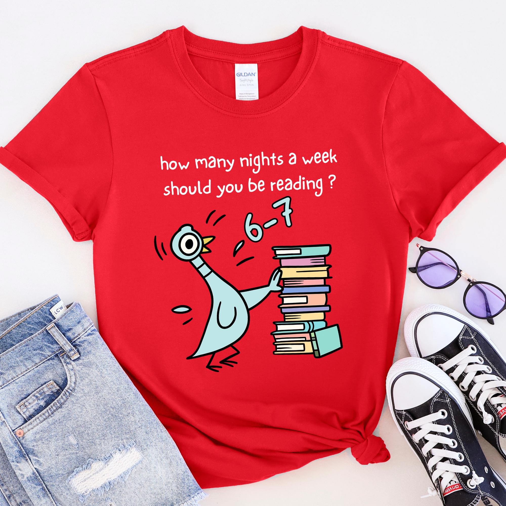 How Many Nights a Week Should You Be Reading Shirt – Funny Teacher Tee, Cute Children’s Book Style Graphic