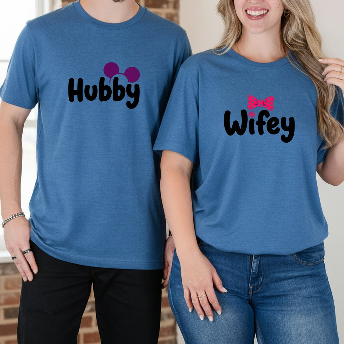 Hubby Wifey Bowtie Matching T-Shirts For Couples