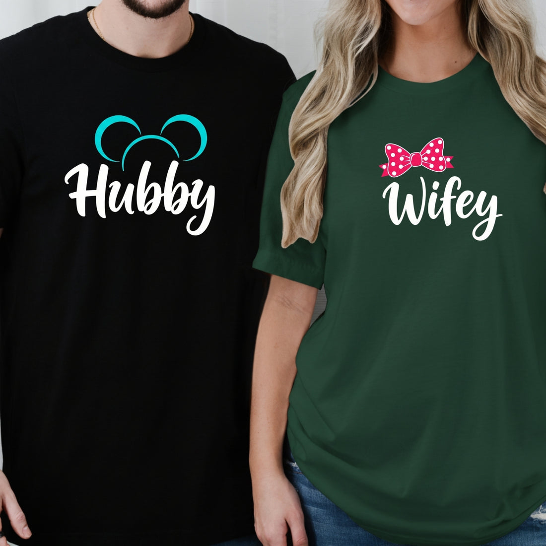 Hubby - Wifey Bowtie Matching T-Shirts For Couples