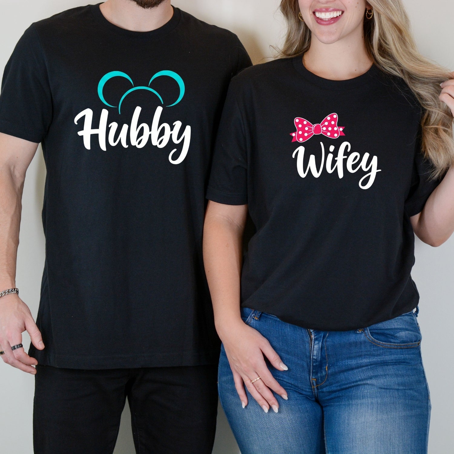 Hubby - Wifey Bowtie Matching T-Shirts For Couples