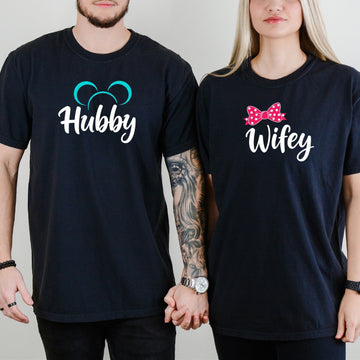 Hubby - Wifey Bowtie Matching T-Shirts For Couples