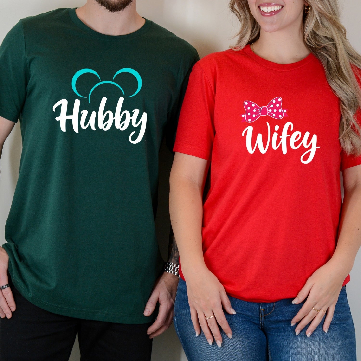 Hubby - Wifey Bowtie Matching T-Shirts For Couples