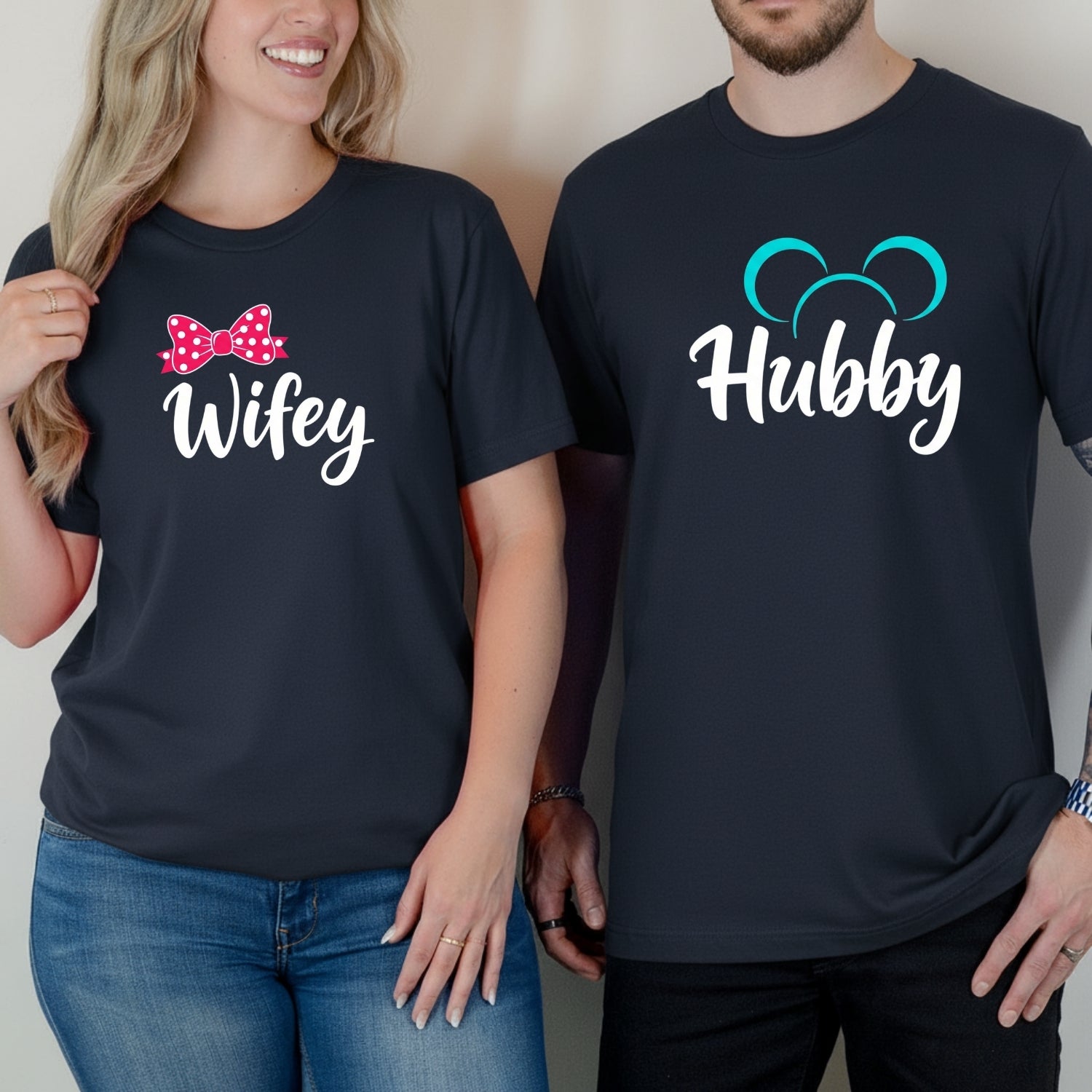 Hubby - Wifey Bowtie Matching T-Shirts For Couples