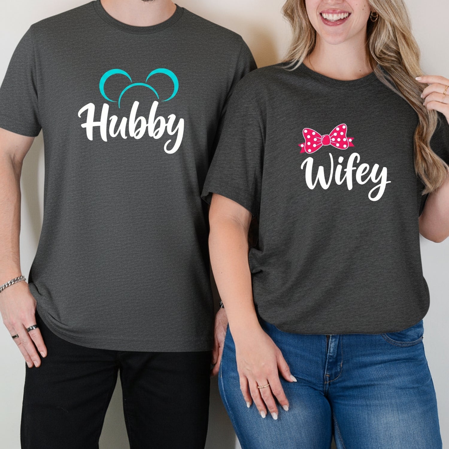Hubby - Wifey Bowtie Matching T-Shirts For Couples