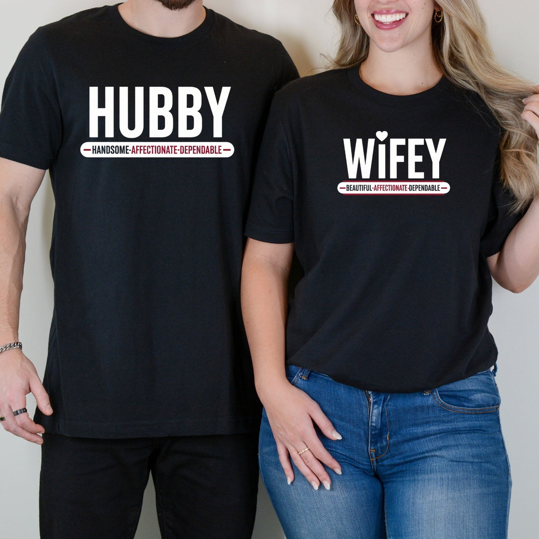 Hubby and Wifey Handsome Beautiful Matching T-Shirts For Couples
