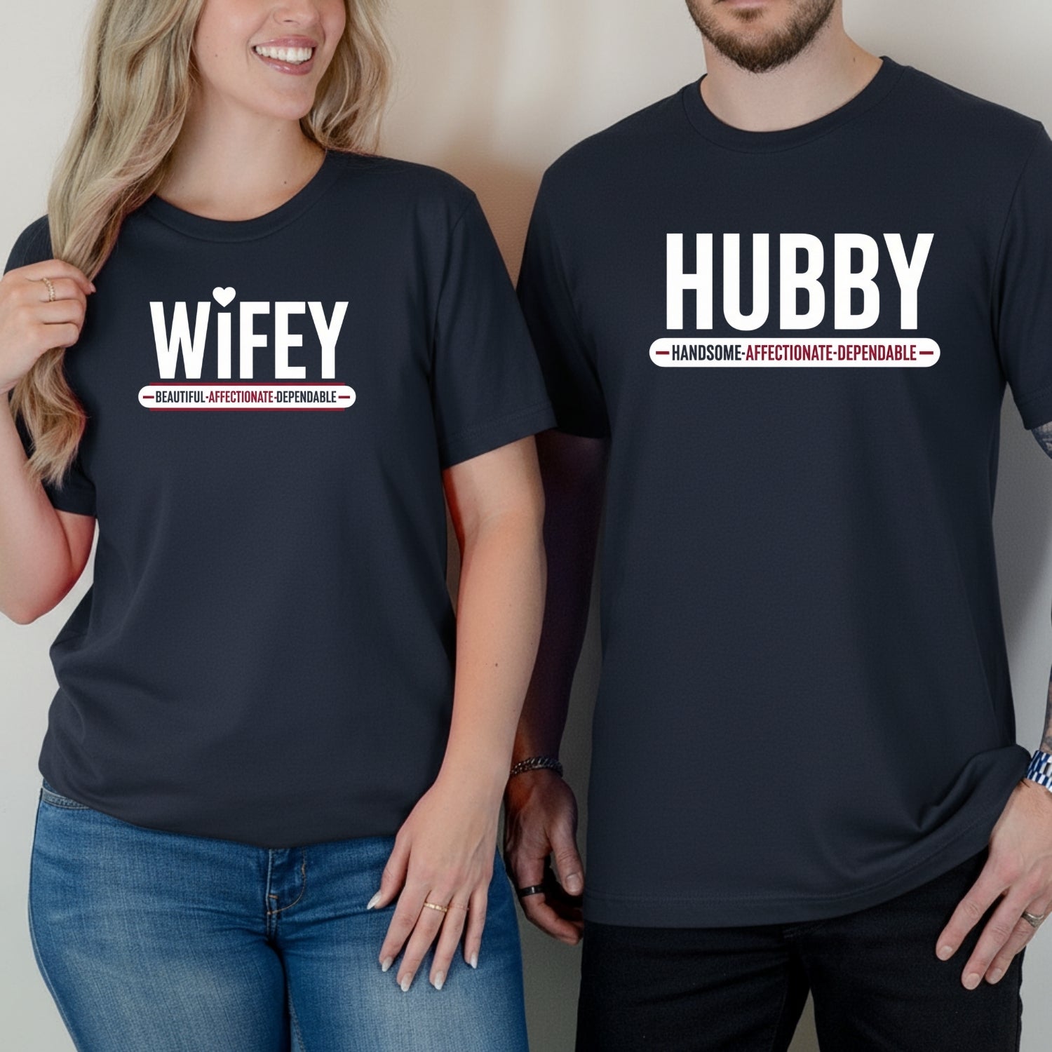 Hubby and Wifey Handsome Beautiful Matching T-Shirts For Couples