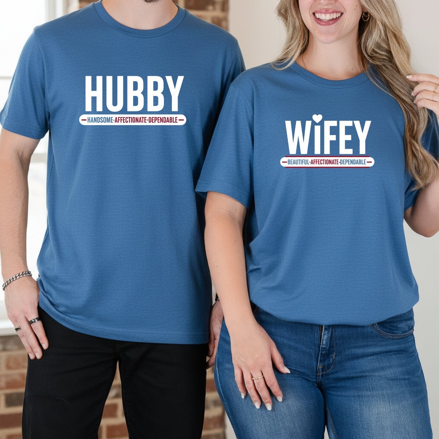Hubby and Wifey Handsome Beautiful Matching T-Shirts For Couples