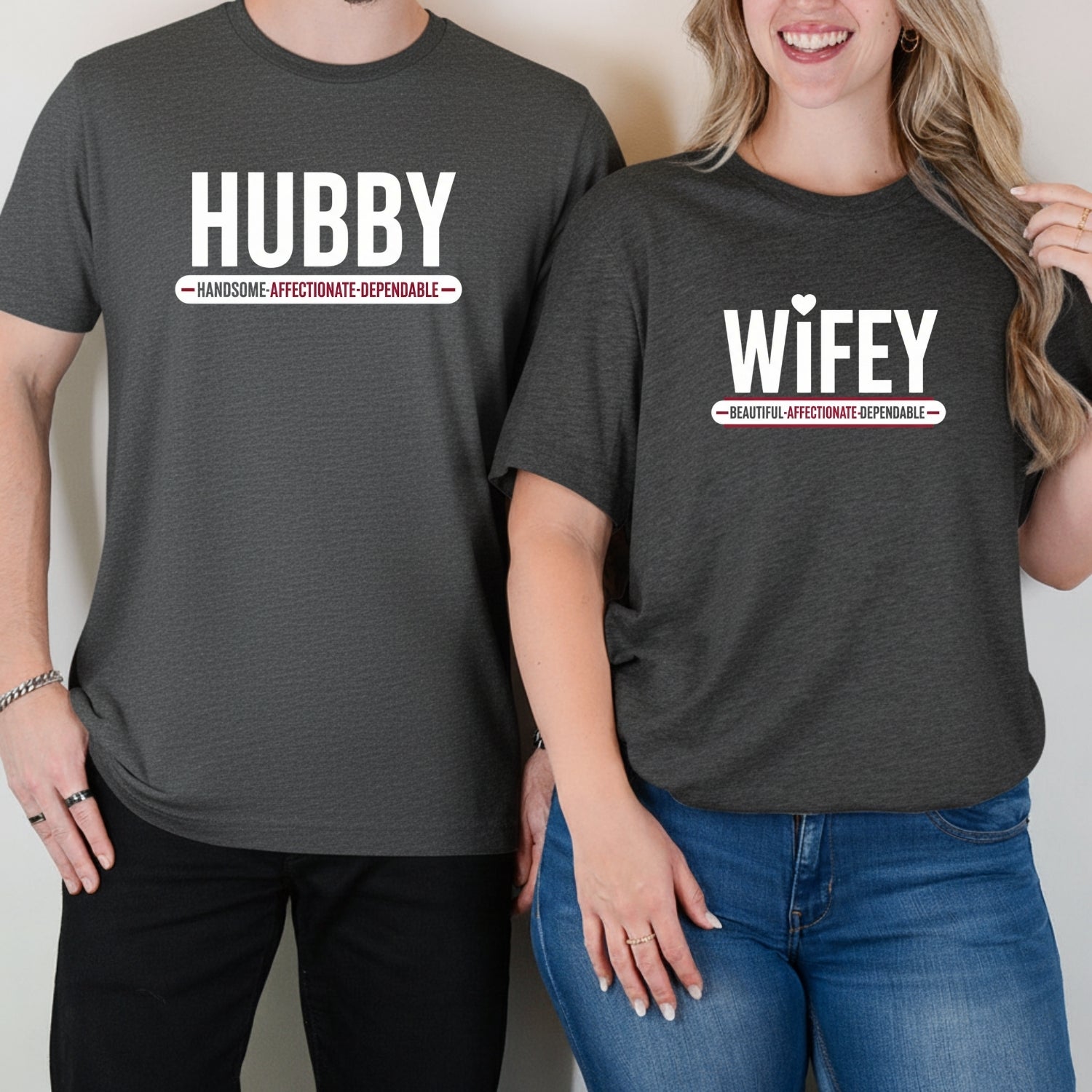 Hubby and Wifey Handsome Beautiful Matching T-Shirts For Couples