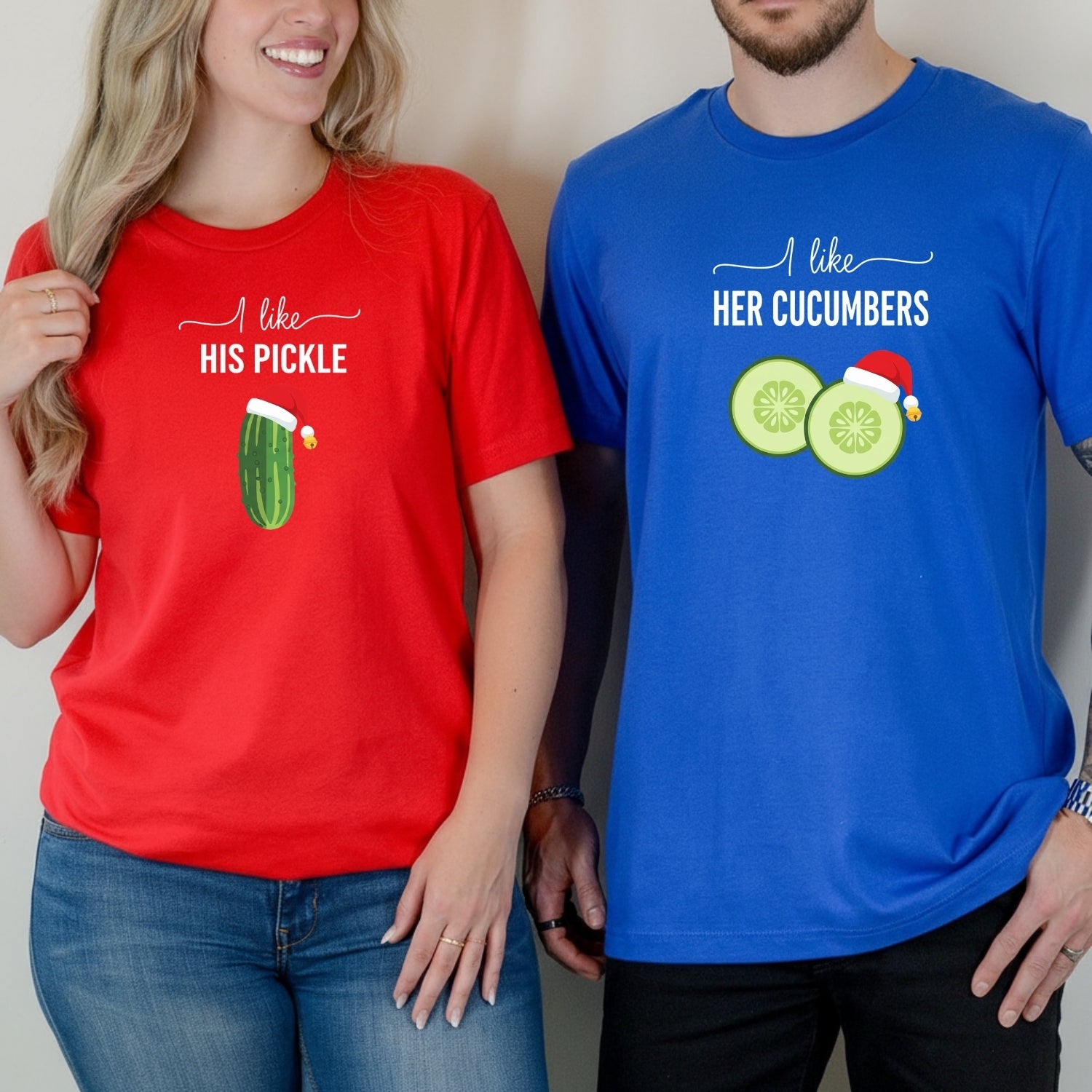 I Like His Pickle I Like Her Cucumbers Funny Christmas Matching T-Shirt For Couples