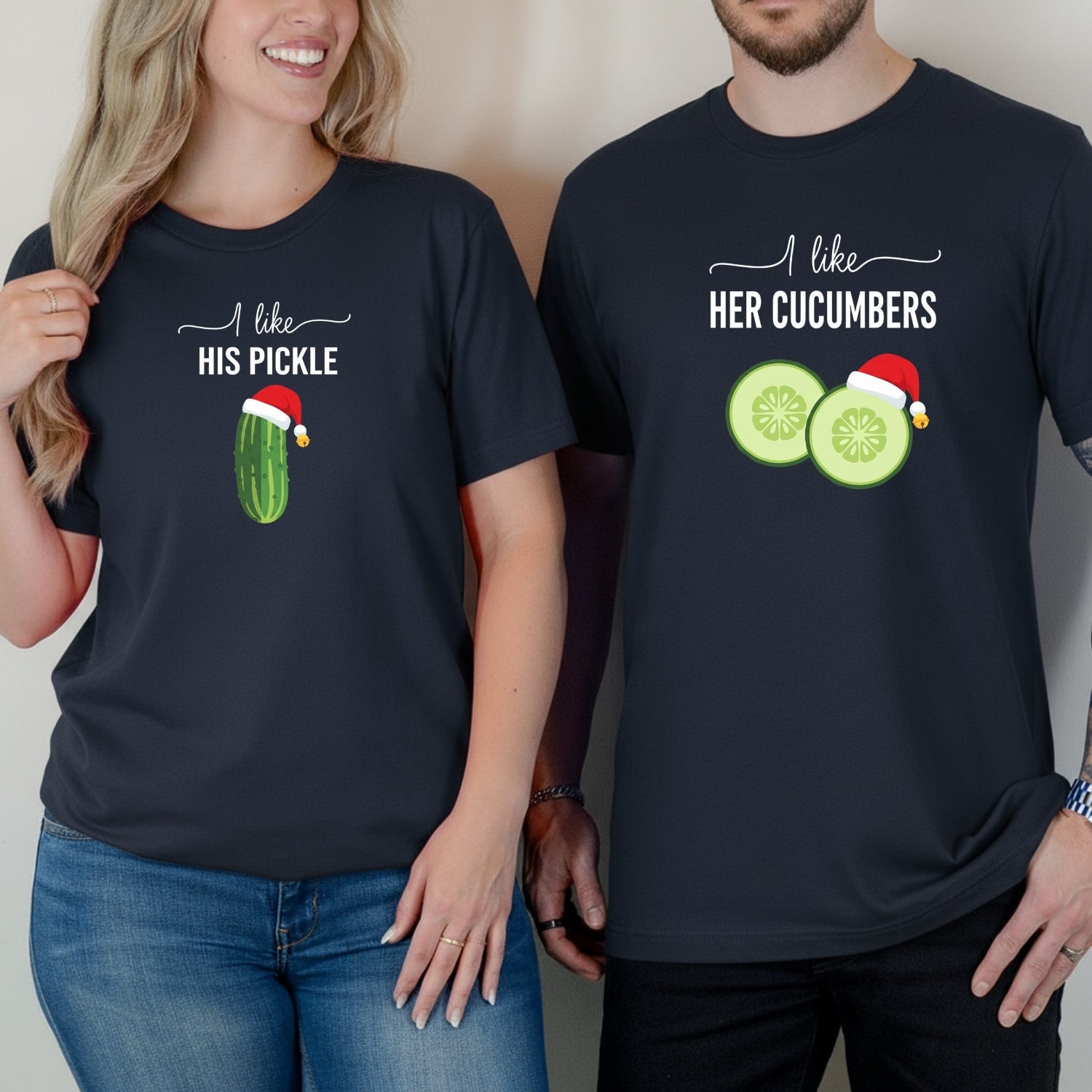 I Like His Pickle I Like Her Cucumbers Funny Christmas Matching T-Shirt For Couples