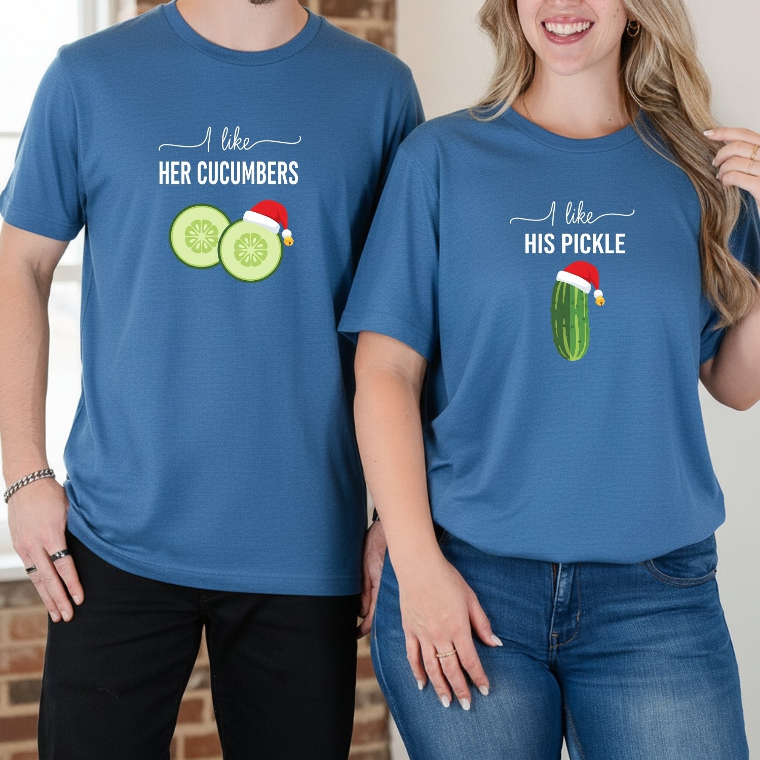 I Like His Pickle I Like Her Cucumbers Funny Christmas Matching T-Shirt For Couples