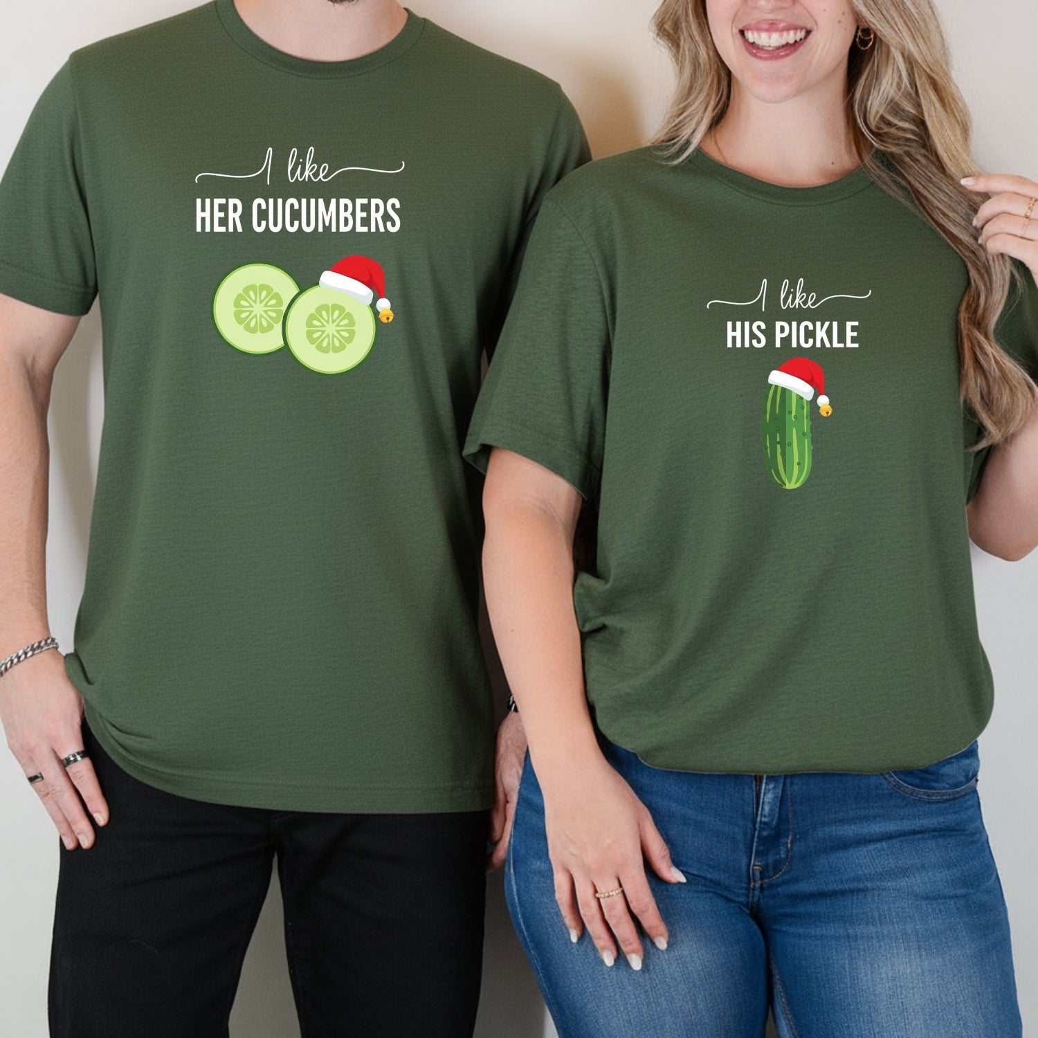 I Like His Pickle I Like Her Cucumbers Funny Christmas Matching T-Shirt For Couples