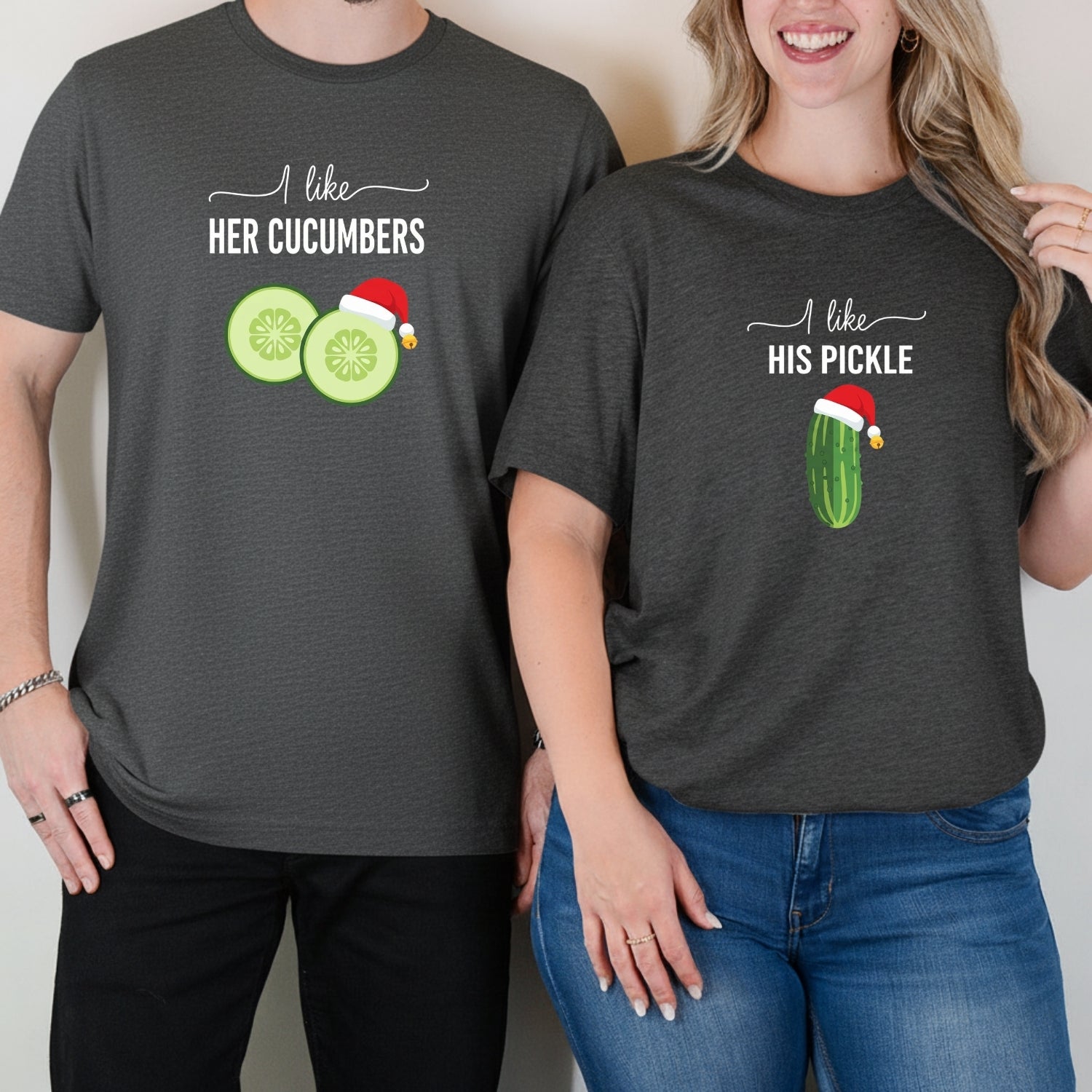I Like His Pickle I Like Her Cucumbers Funny Christmas Matching T-Shirt For Couples