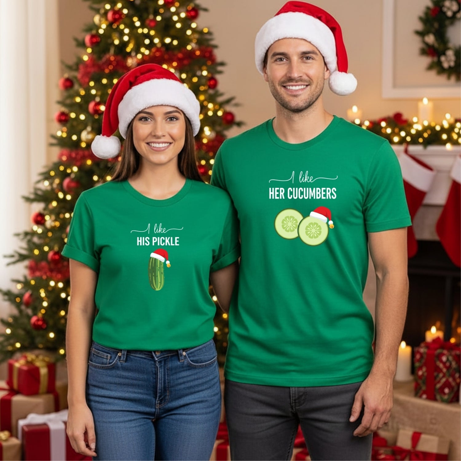 I Like His Pickle I Like Her Cucumbers Funny Christmas Matching T-Shirt For Couples