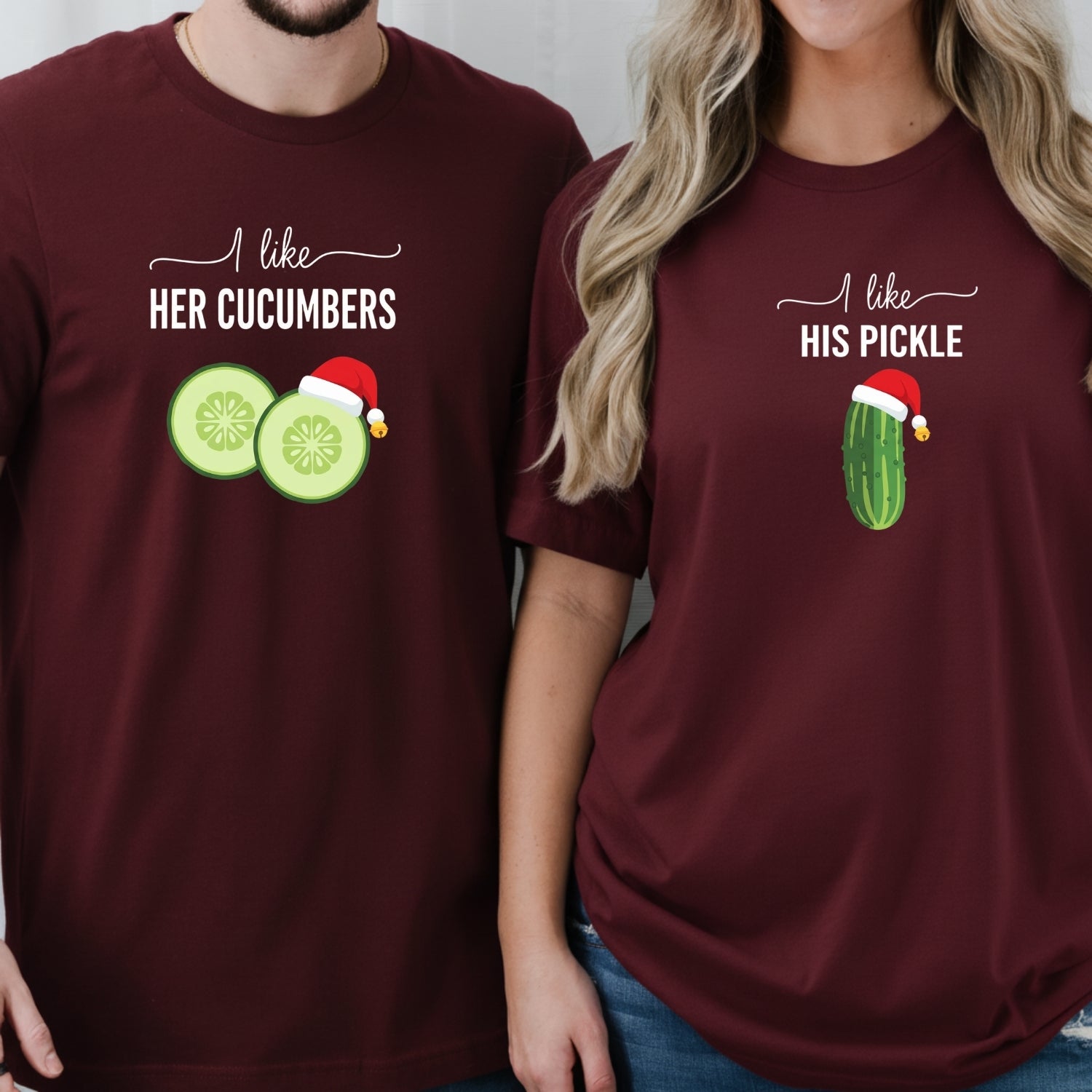 I Like His Pickle I Like Her Cucumbers Funny Christmas Matching T-Shirt For Couples