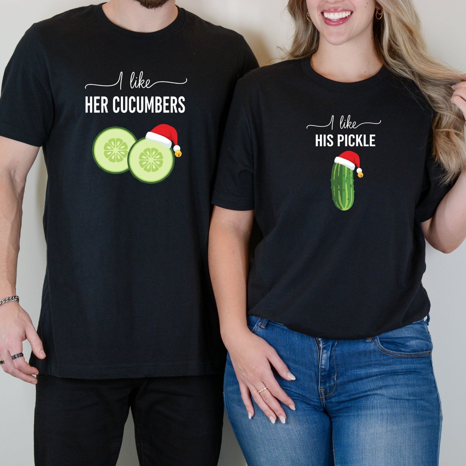 I Like His Pickle I Like Her Cucumbers Funny Christmas Matching T-Shirt For Couples