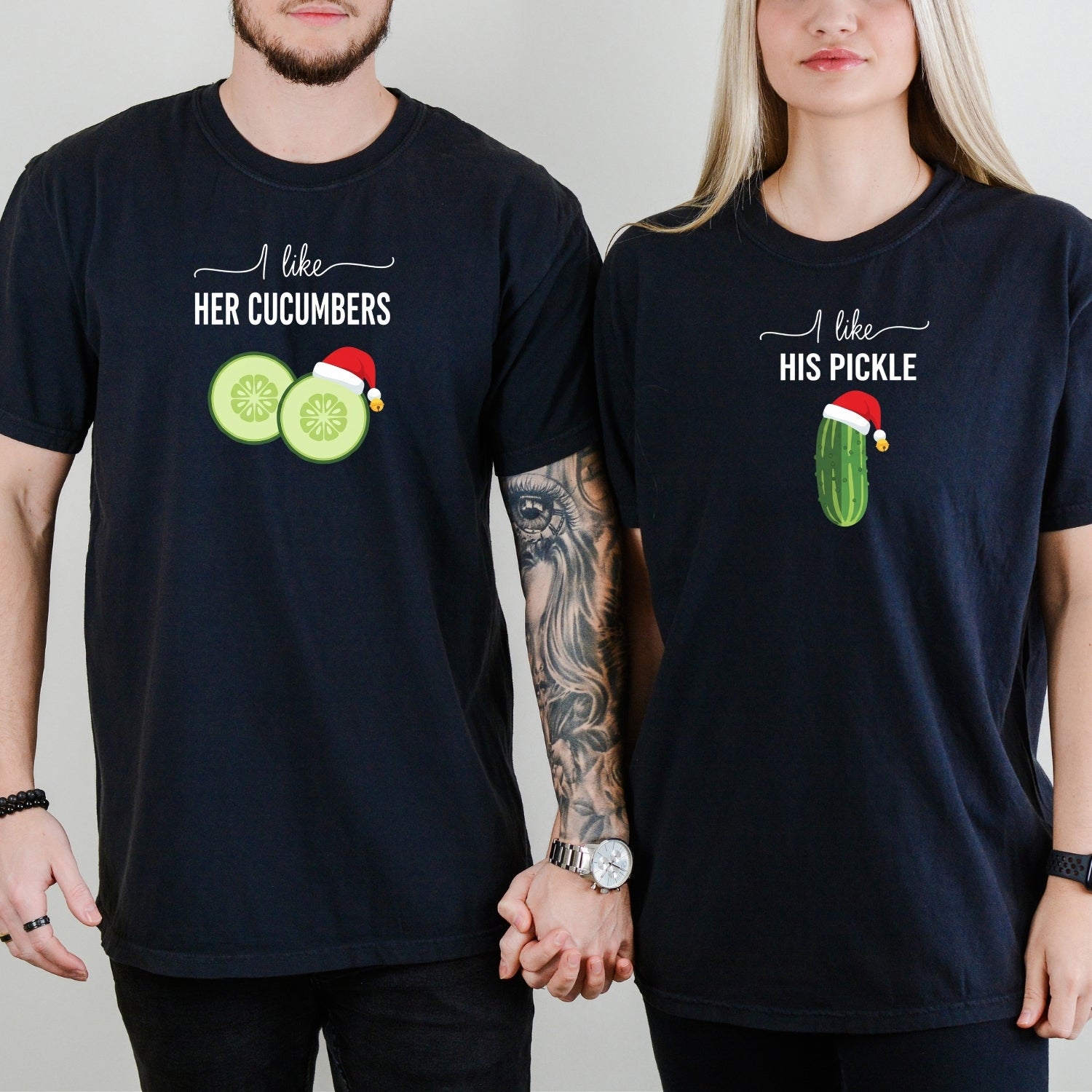 I Like His Pickle I Like Her Cucumbers Funny Christmas Matching T-Shirt For Couples