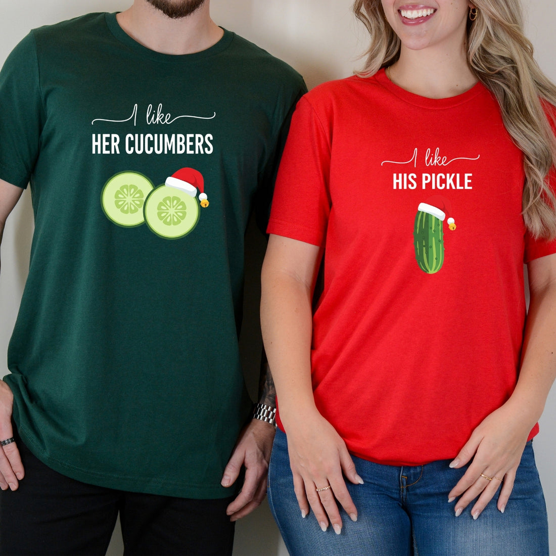 I Like His Pickle I Like Her Cucumbers Funny Christmas Matching T-Shirt For Couples