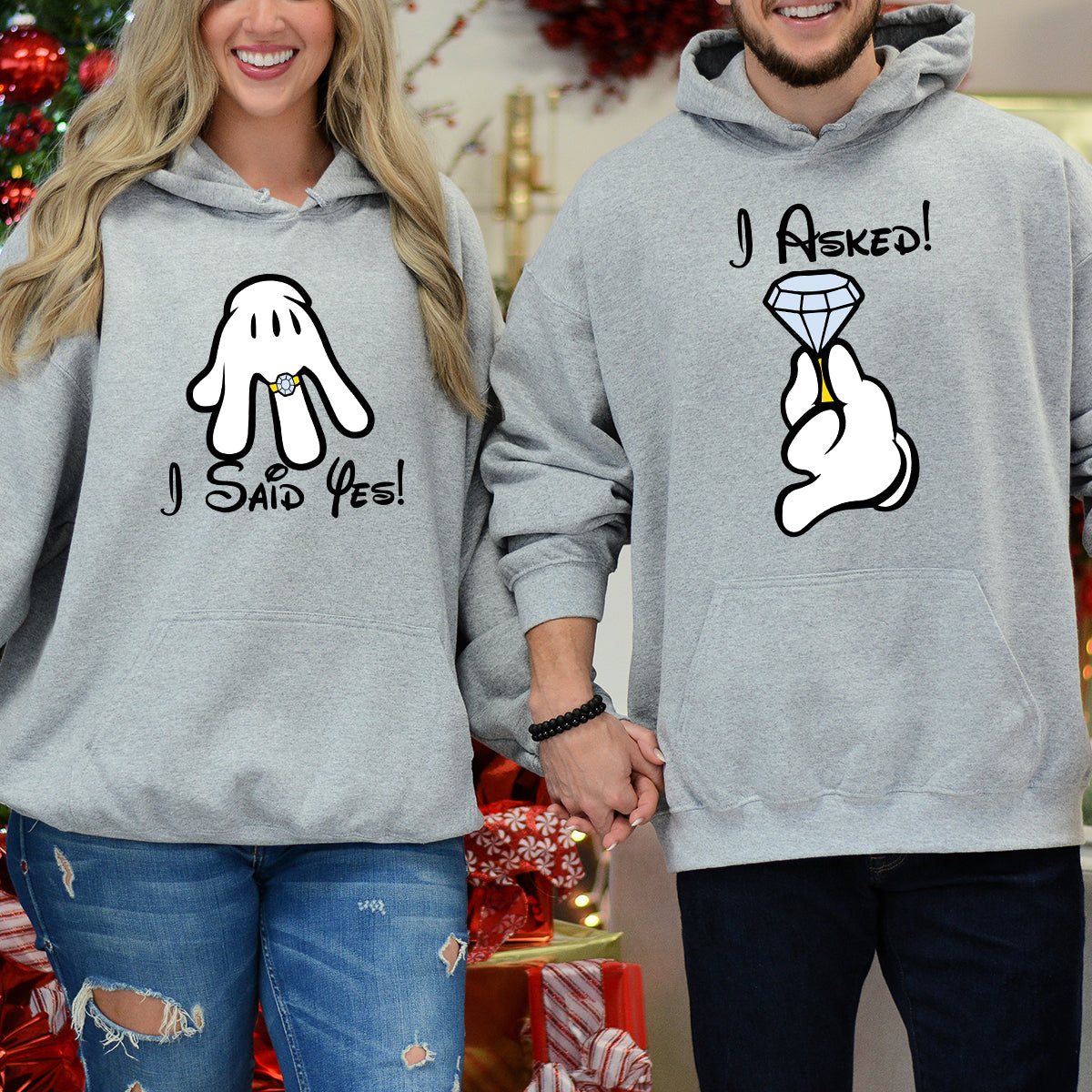 I Asked, I Said Yes Cartoon Matching Hoodies For Couples