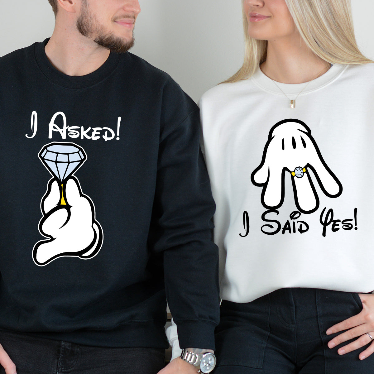 I Asked, I Said Yes Cartoon Matching Hoodies For Couples